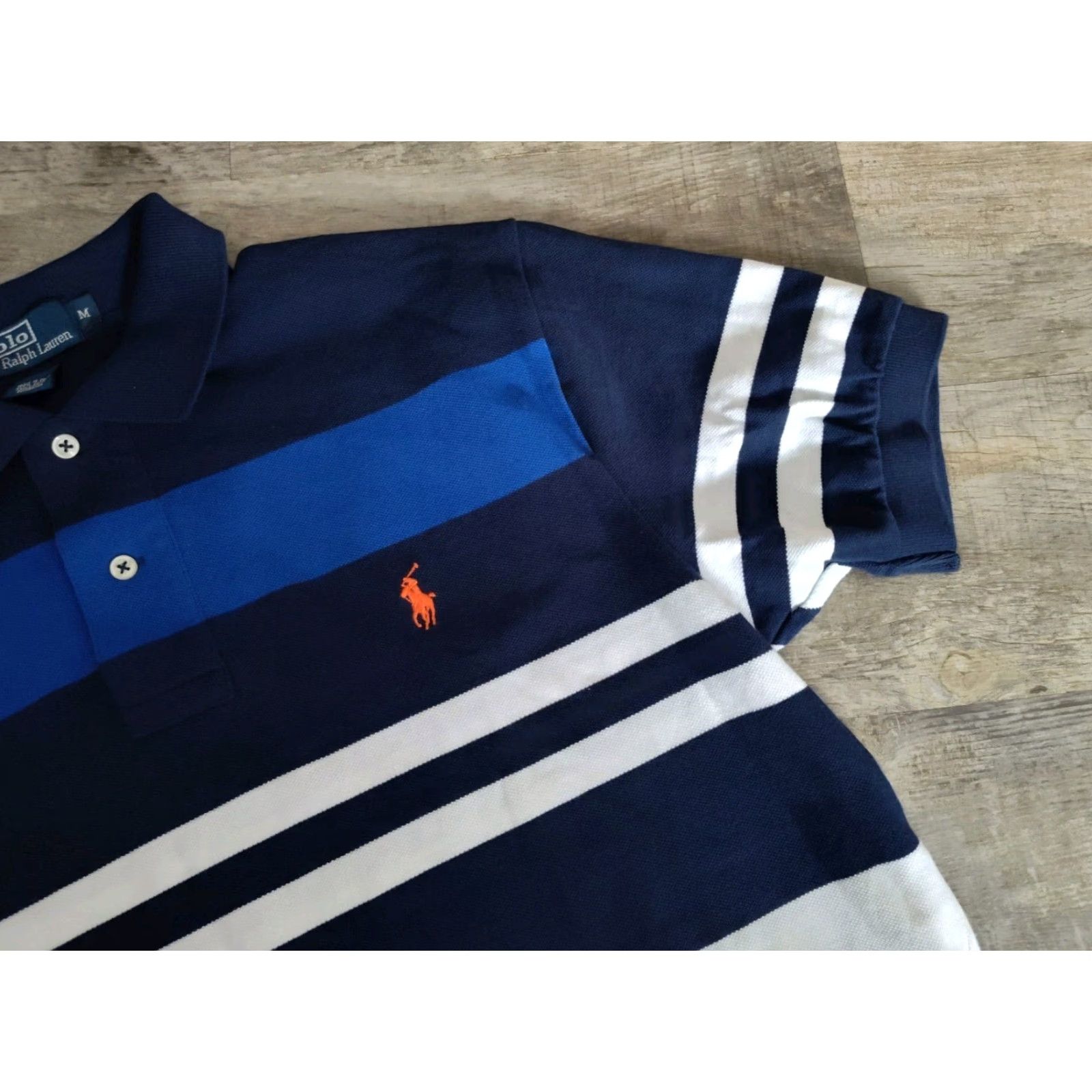 Polo Ralph Lauren VINTAGE Ralph Lauren Polo Shirt Men M Short Sleeve Striped 90s Cotton Blue Yellow White Red Pony Size US M / EU 48-50 / 2 - 7 Thumbnail