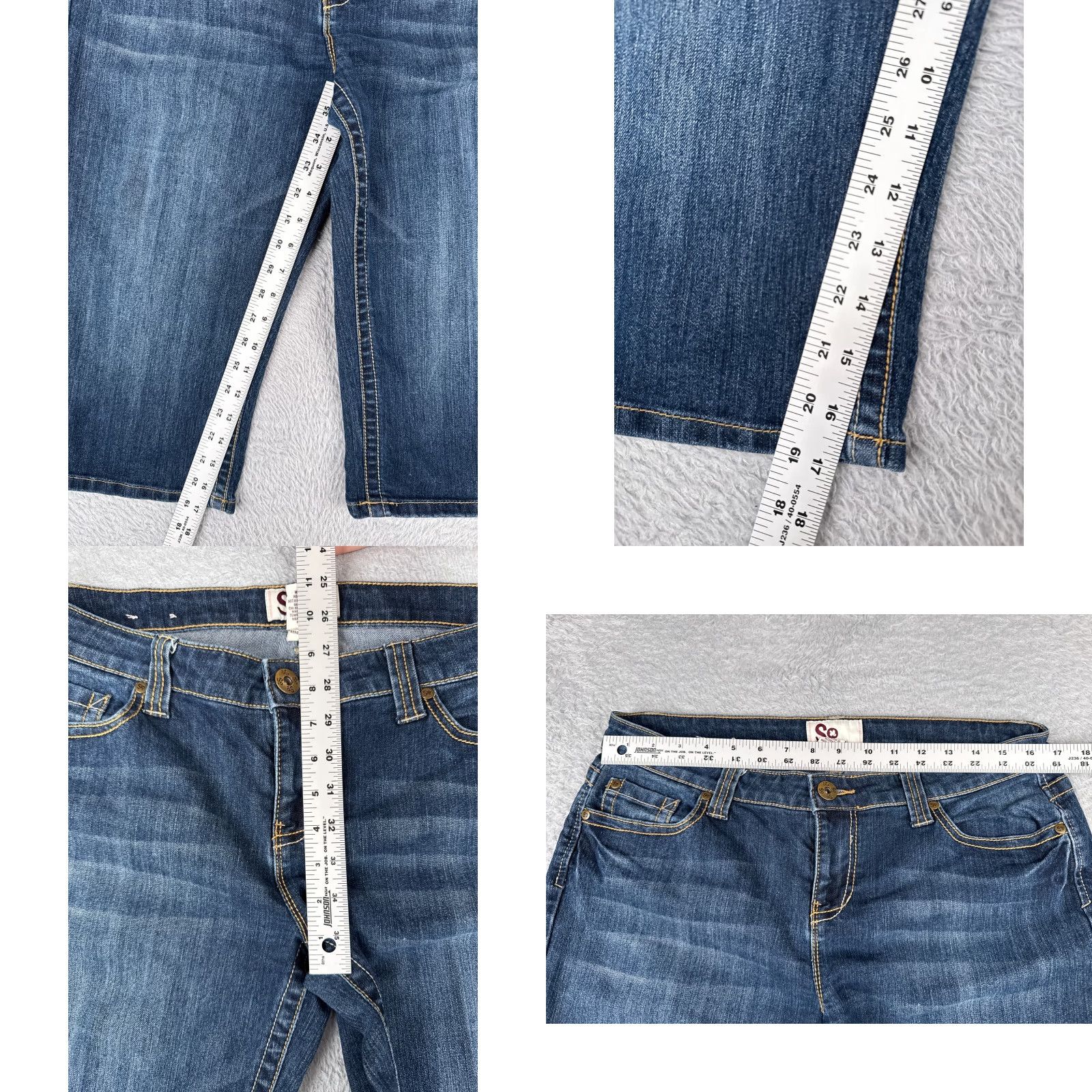 Vintage SO Jeans Women Capri Pants Jeans Blue Denim 34x17 High Rise 13 Juniors Cotton Blend Cropped Straight Pant Womens Capris 34x17 Size 34" / US 12 / IT 48 - 8 Thumbnail