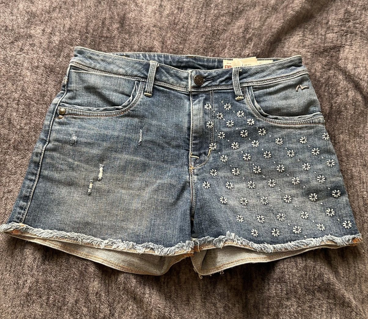 Evisu Vintage Faded Screen Printed Evisu Jean Shorts Size 25" / US 0 / IT 36 - 4 Thumbnail