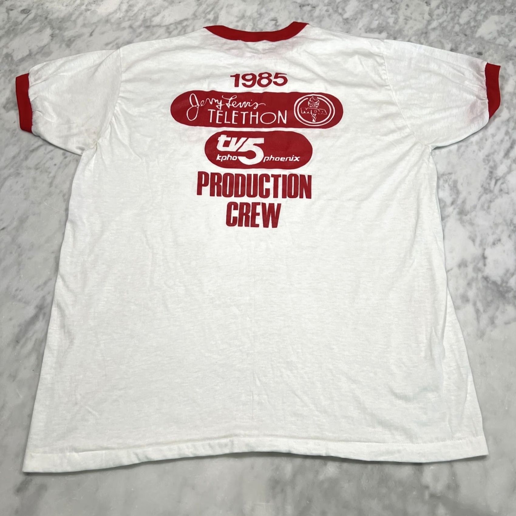 Vintage VINTAGE Jerry Lewis SUPERSHOW Ringer XL T-Shirt Crew Neck Men 80s White Short Sleeve Single Stitch Graphic Print Size ONE SIZE - 4 Thumbnail