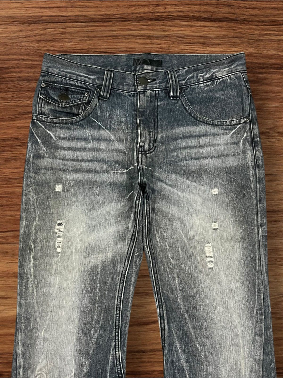 Japanese Brand × Tornado Mart Black Bacarra Y2K Distressed Whiskering Grunge Flare Jeans Size US 30 / EU 46 - 4 Thumbnail