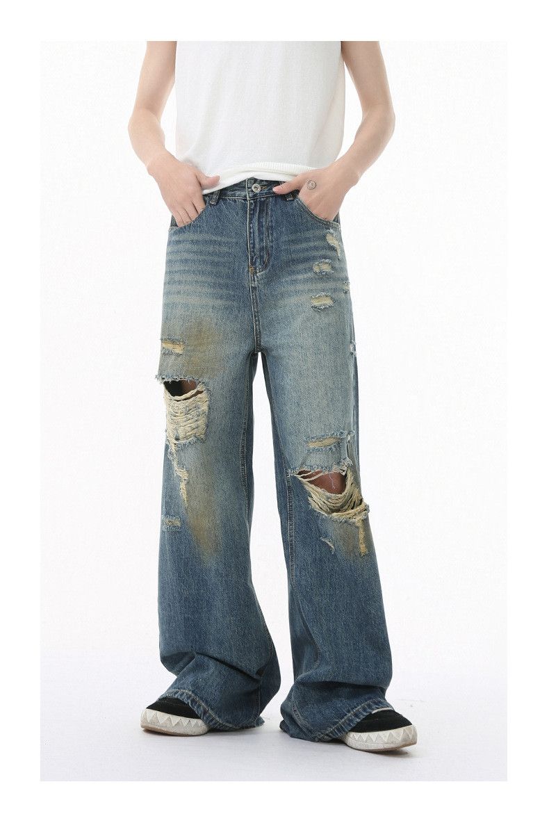 Japanese Brand × Jean American style distressed trendy retro wide-leg ripped jeans Size US 32 / EU 48 - 1 Thumbnail