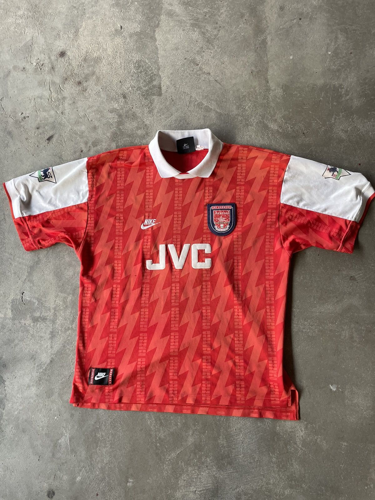 image of Arsenal 1996 Jersey Home Kit Nike Ian Wright 8 in Red, Men's (Size XL)