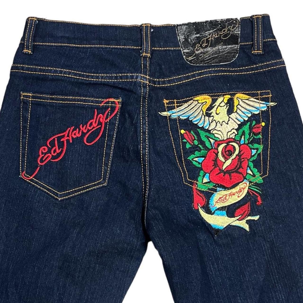 Christian Audigier × Ed Hardy × Vintage ED HARDY SPELL OUT EMBROIDERED JEANS [30-28] Size US 30 / EU 46 - 2 Thumbnail