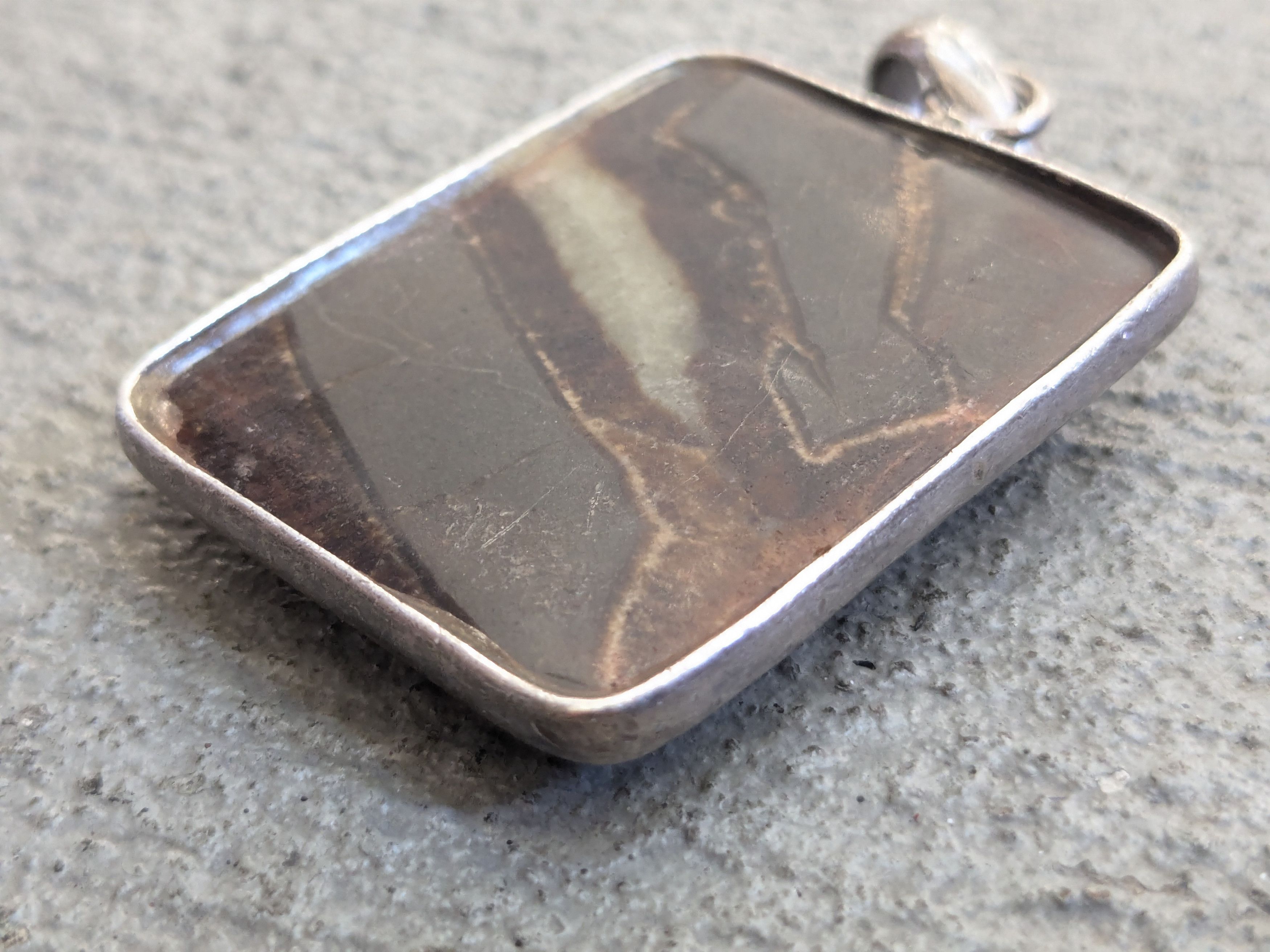 Jewelry Vintage Sterling Silver Pendant Brown Agate Square Size ONE SIZE - 9 Thumbnail