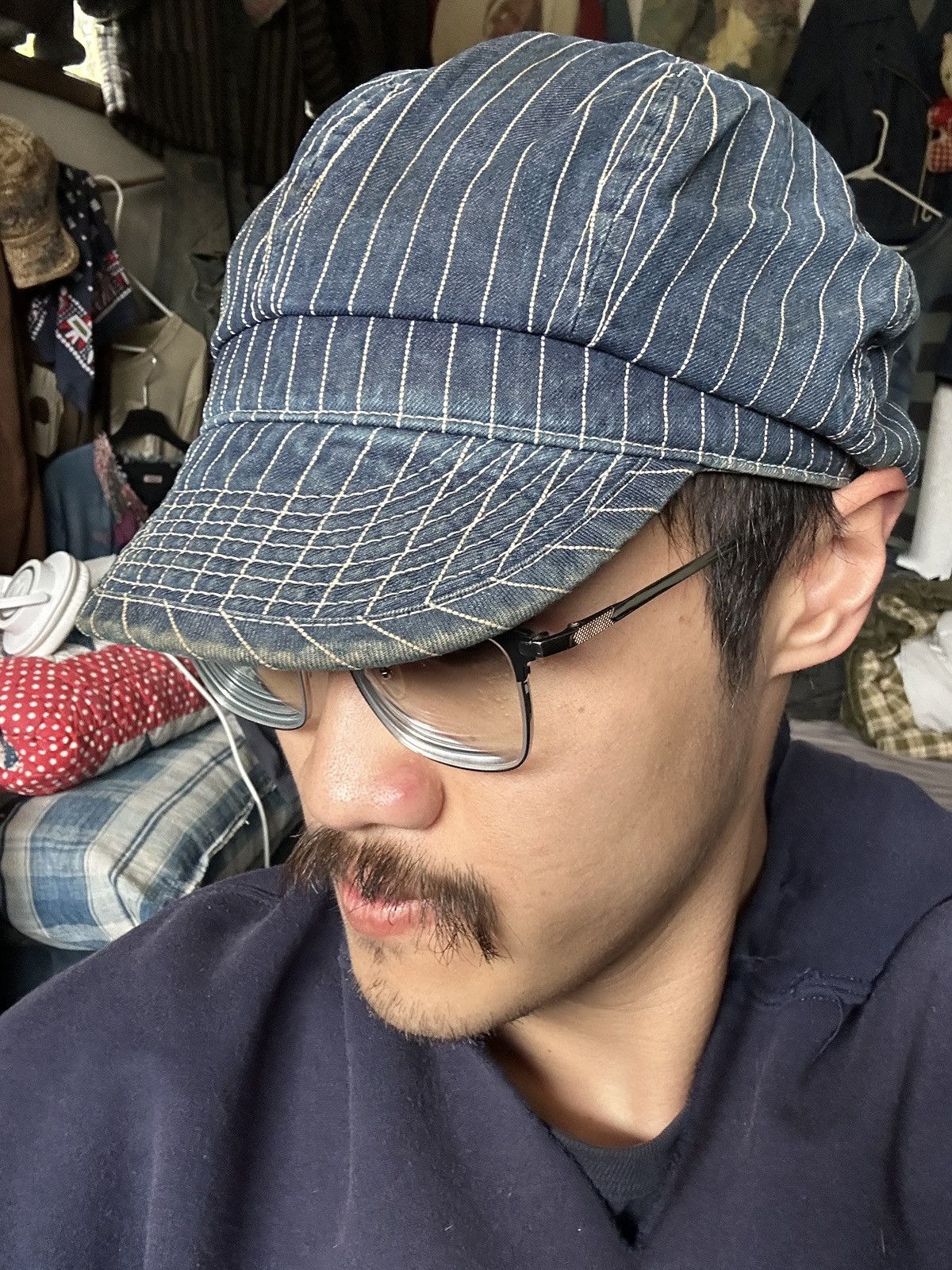 Japanese Brand Pinstripe soft brim newsboy conductor mechanic kountry cap Size ONE SIZE - 9 Thumbnail