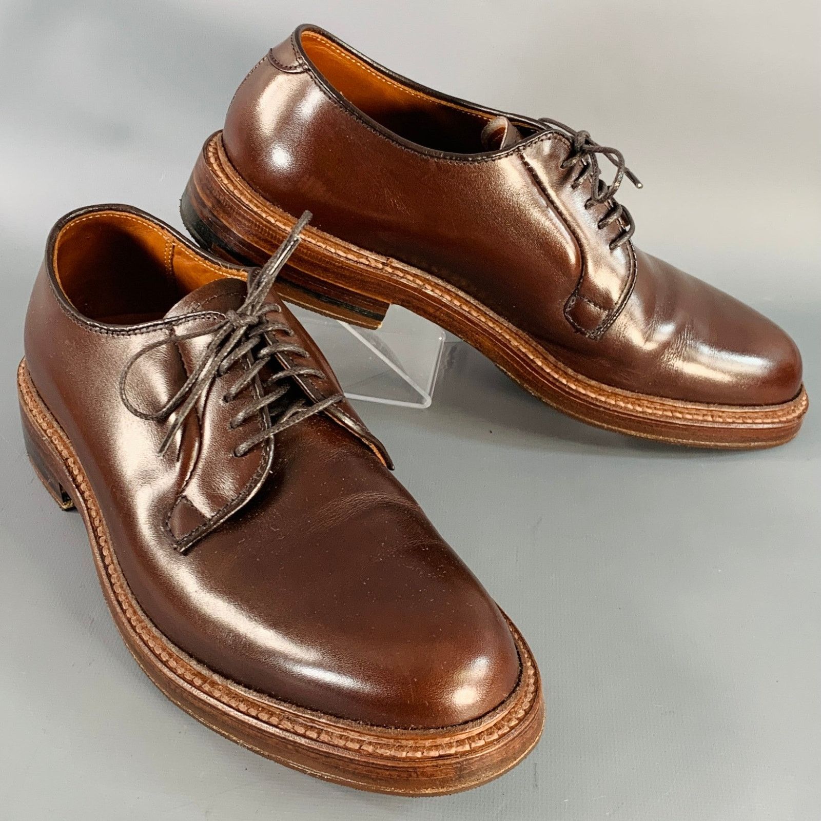 Alden ALDEN Plain Toe Blucher Brown Leather Derby Lace-Up Shoes Size US 6.5 / EU 39-40 - 1 Thumbnail