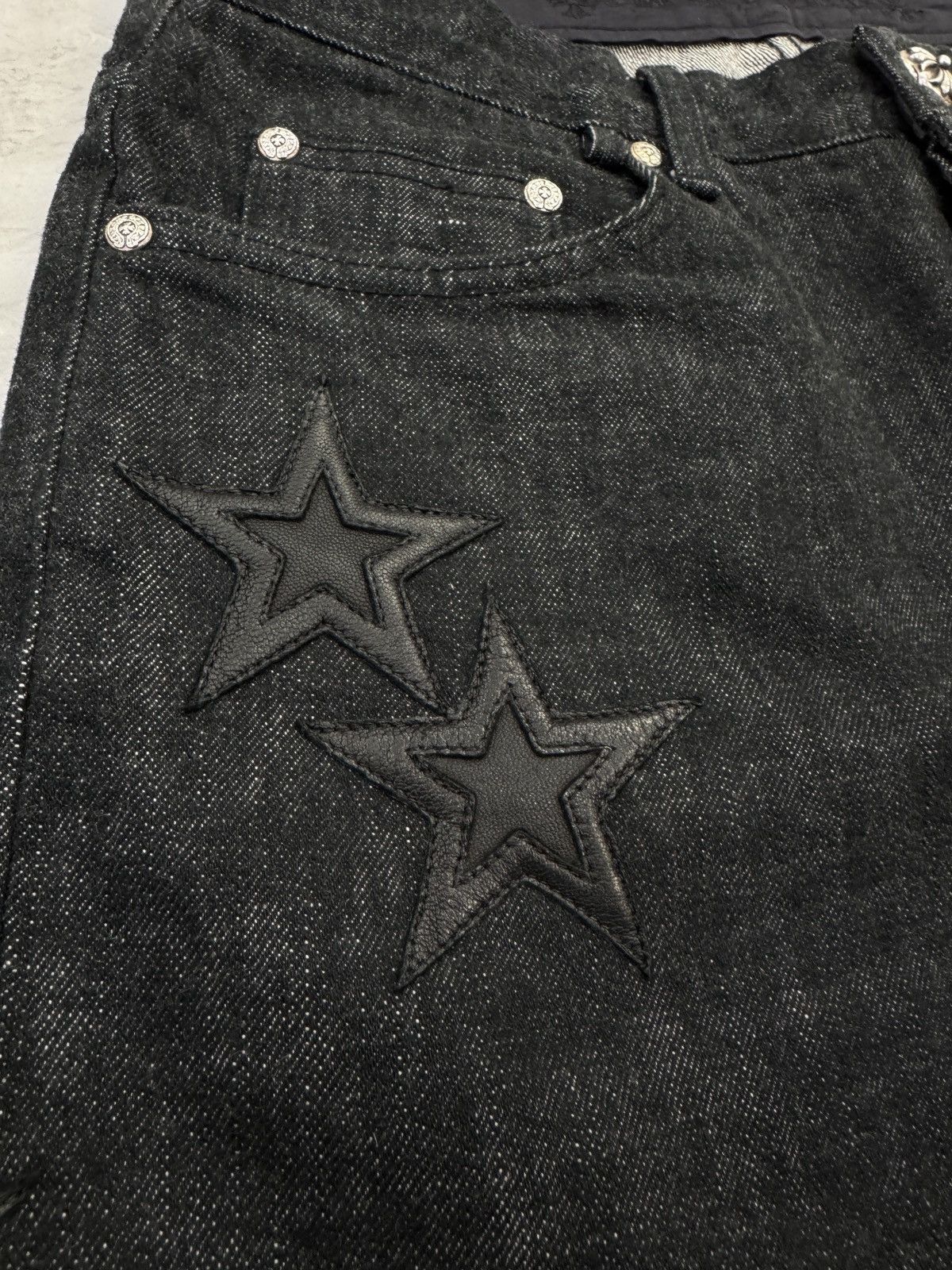 Chrome Hearts Star Patch Denim Fluer Knee Jeans