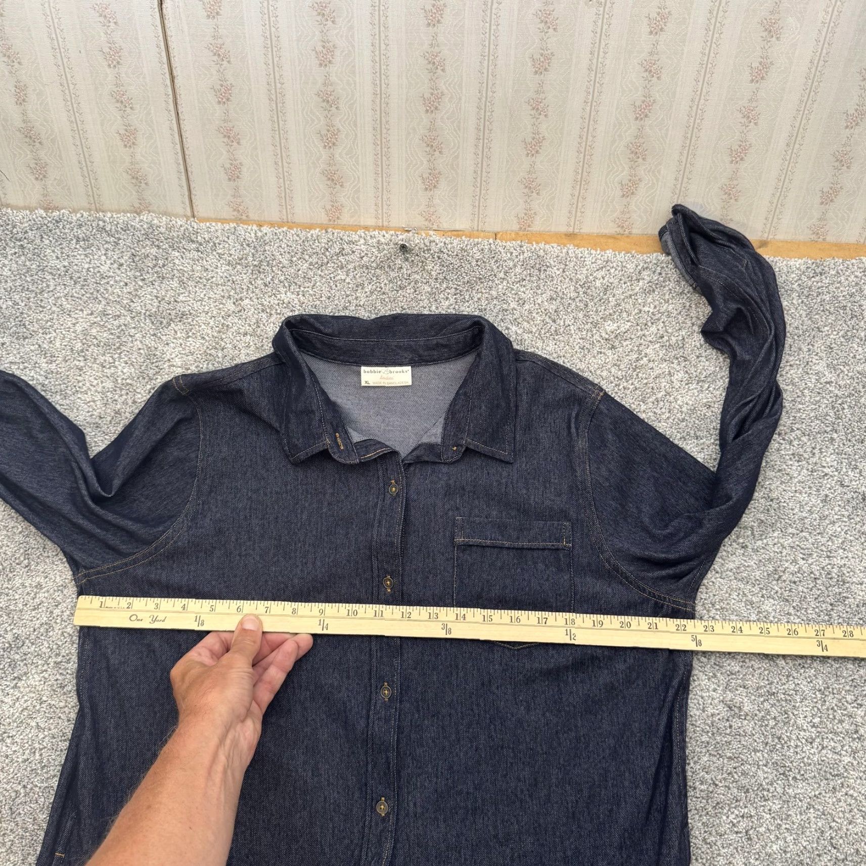 Vintage Bobbie Brooks Shirt Dress Womens XL Dark Blue Chambray Long Sleeve Pockets Tunic Shirt Dress Size XL / US 12-14 / IT 48-50 - 2 Thumbnail