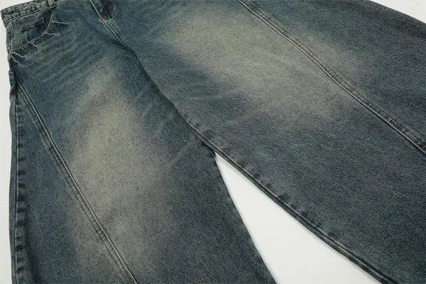Japanese Brand VIBE Men's washed distressed loose wide-leg scimitar jeans Size US 33 - 5 Thumbnail