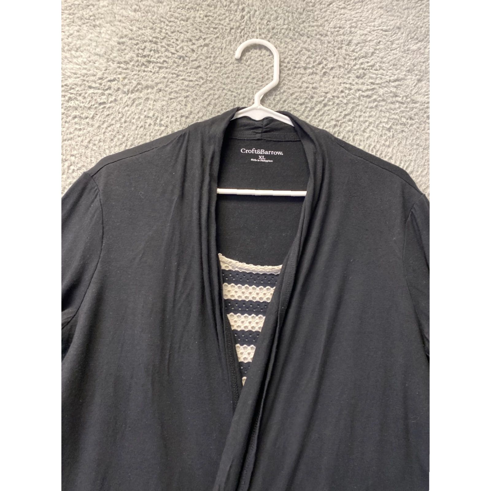 Croft & Barrow Croft Barrow Shirt Womens XL Black Collared 3/4 Sleeve Open Front Blouse / 98-50 Size XL / US 12-14 / IT 48-50 - 2 Thumbnail