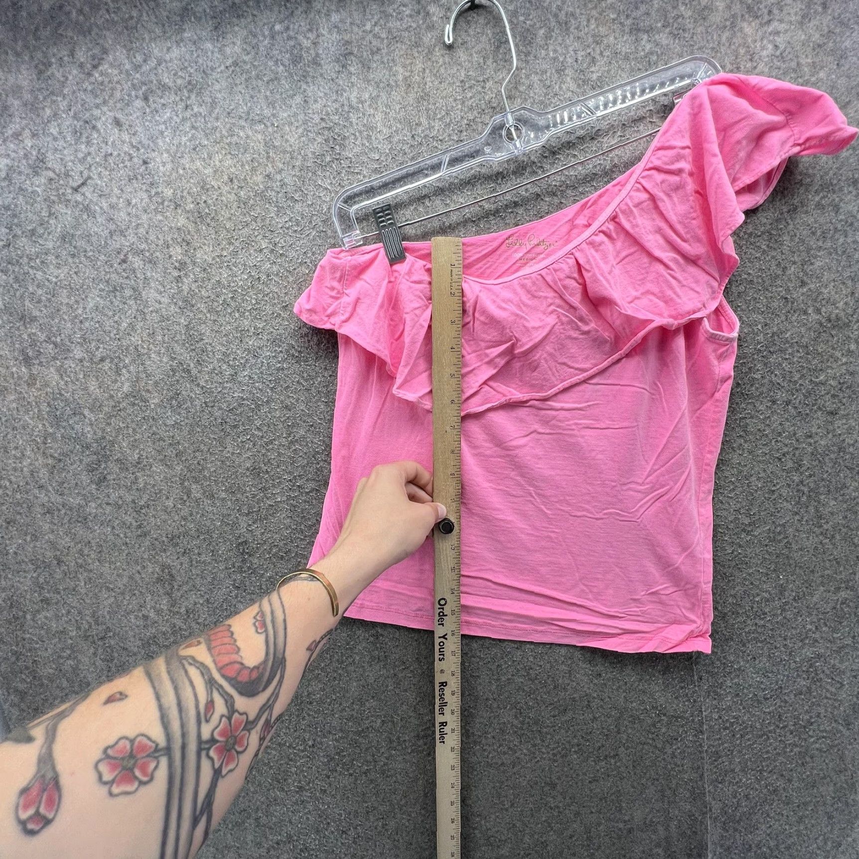 Lilly Pulitzer VINTAGE Lilly Pulitzer Shirt Womens Medium Pink One Shoulder Ruffle Flutter Sleeve Top Size M / US 6-8 / IT 42-44 - 3 Thumbnail