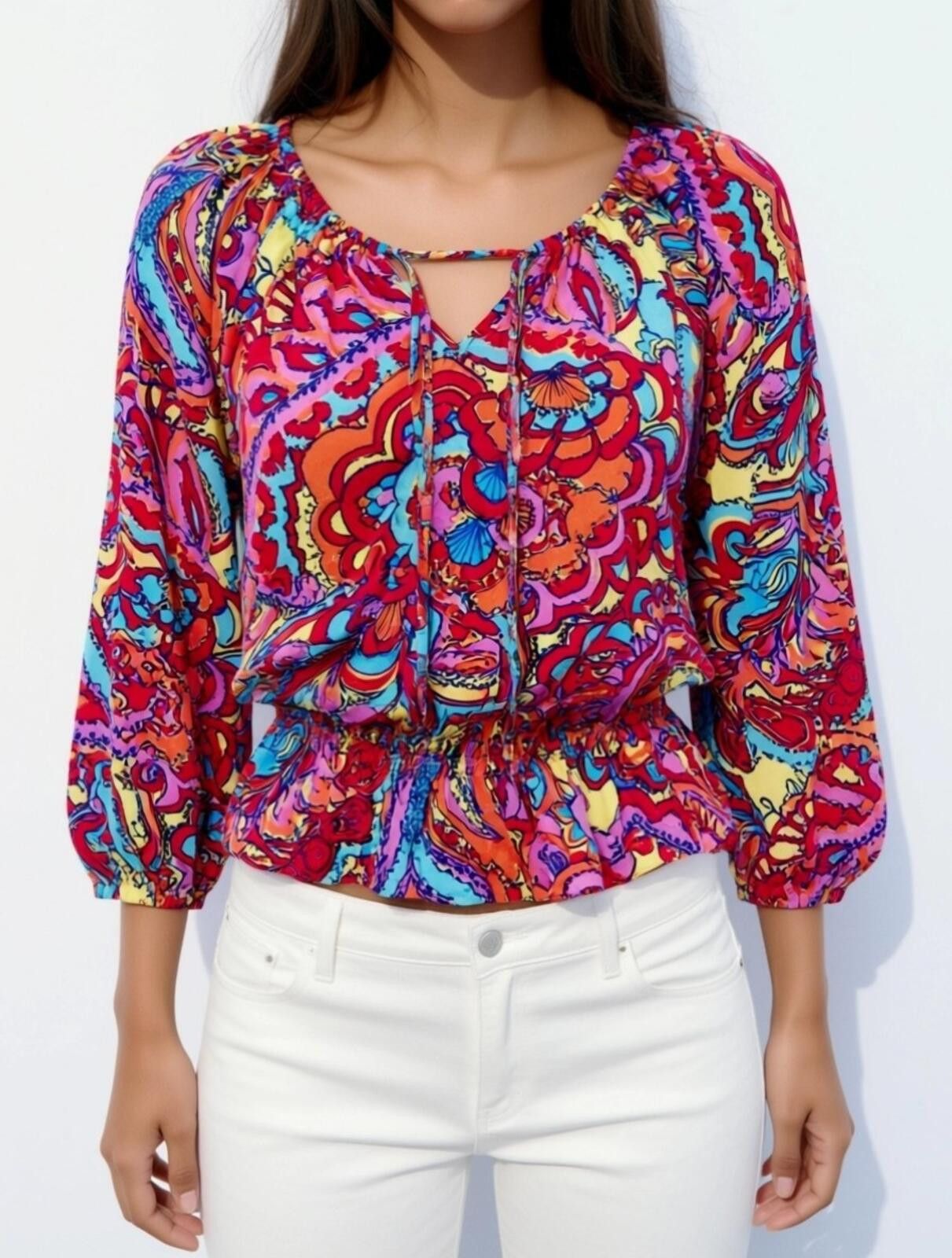 Lilly Pulitzer Lily Pulitzer Sz L Women Blouse Multicolor floral Silk Size L / US 10 / IT 46 - 1 Thumbnail