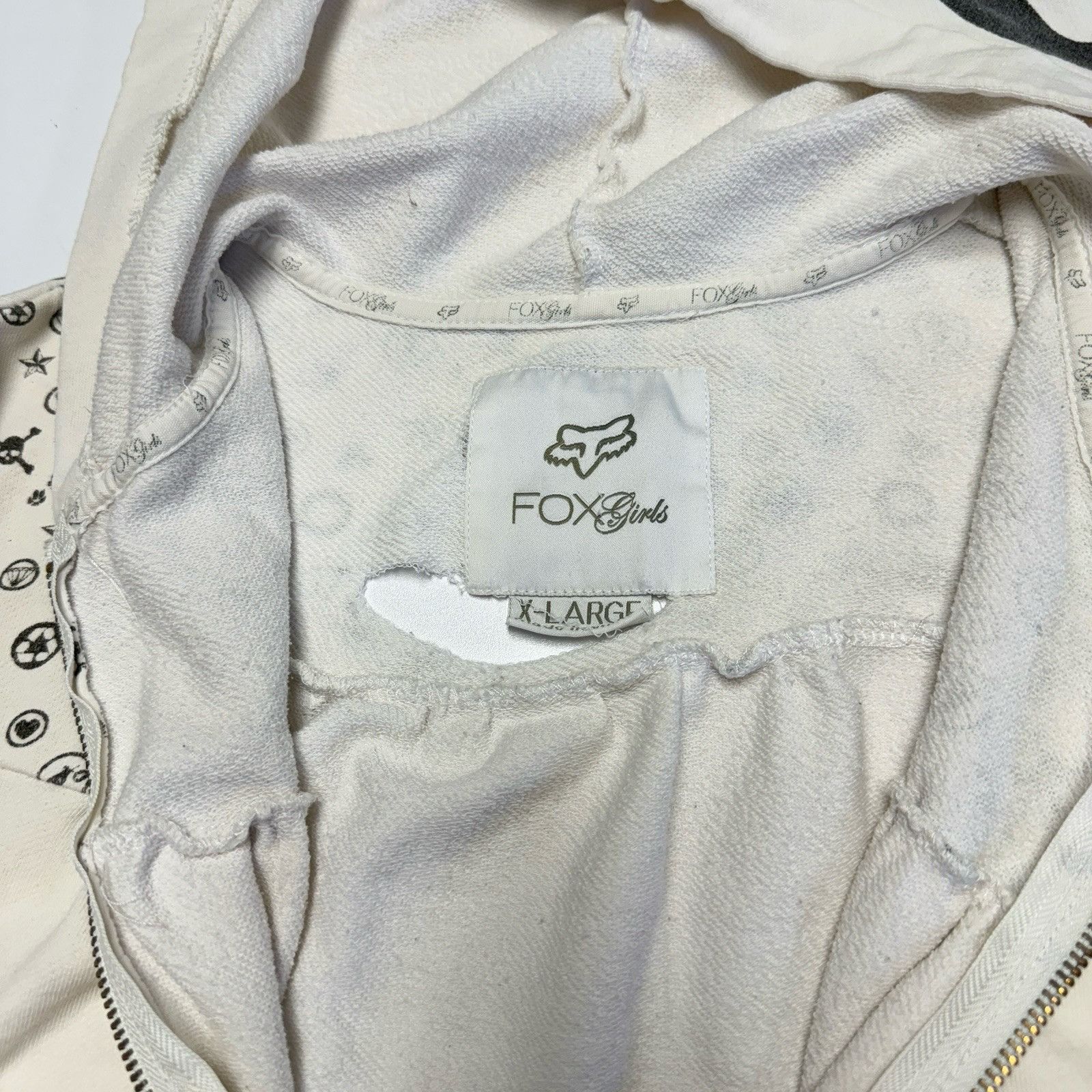 Fox Racing Fox Racing Hoodie Girls XL White Full Zip Y2K Grunge Sweatsh Size XL / US 12-14 / IT 48-50 - 13 Thumbnail
