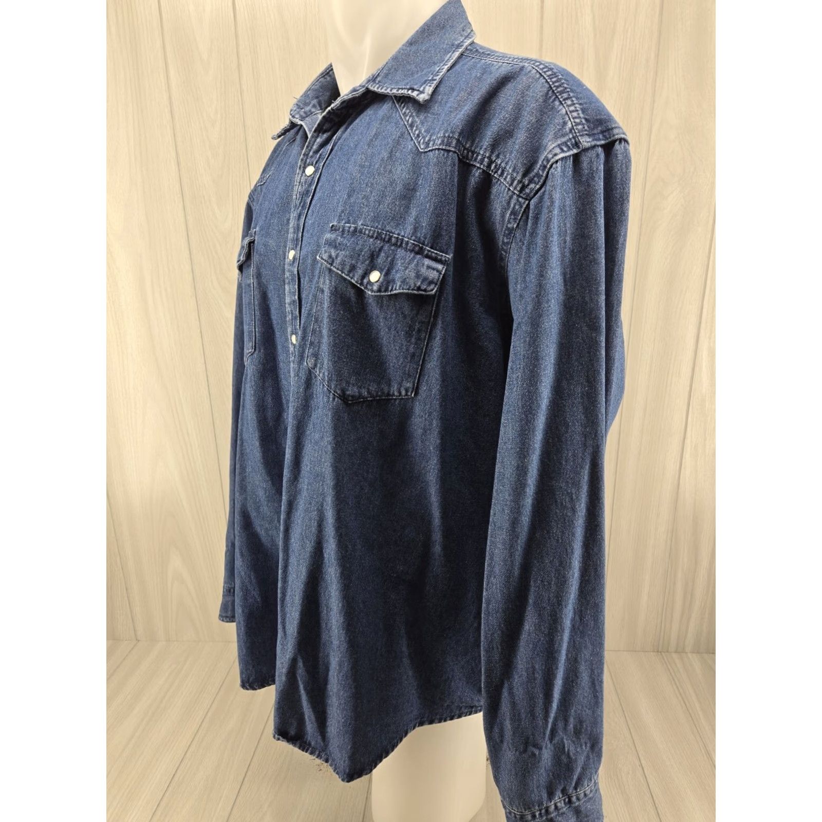 Wrangler Wrangler Shirt Button-Up Denim Long Sleeve Pearl Snap Western Trucker 2XL Mens Blue Cotton Size US XXL / EU 58 / 5 - 3 Thumbnail