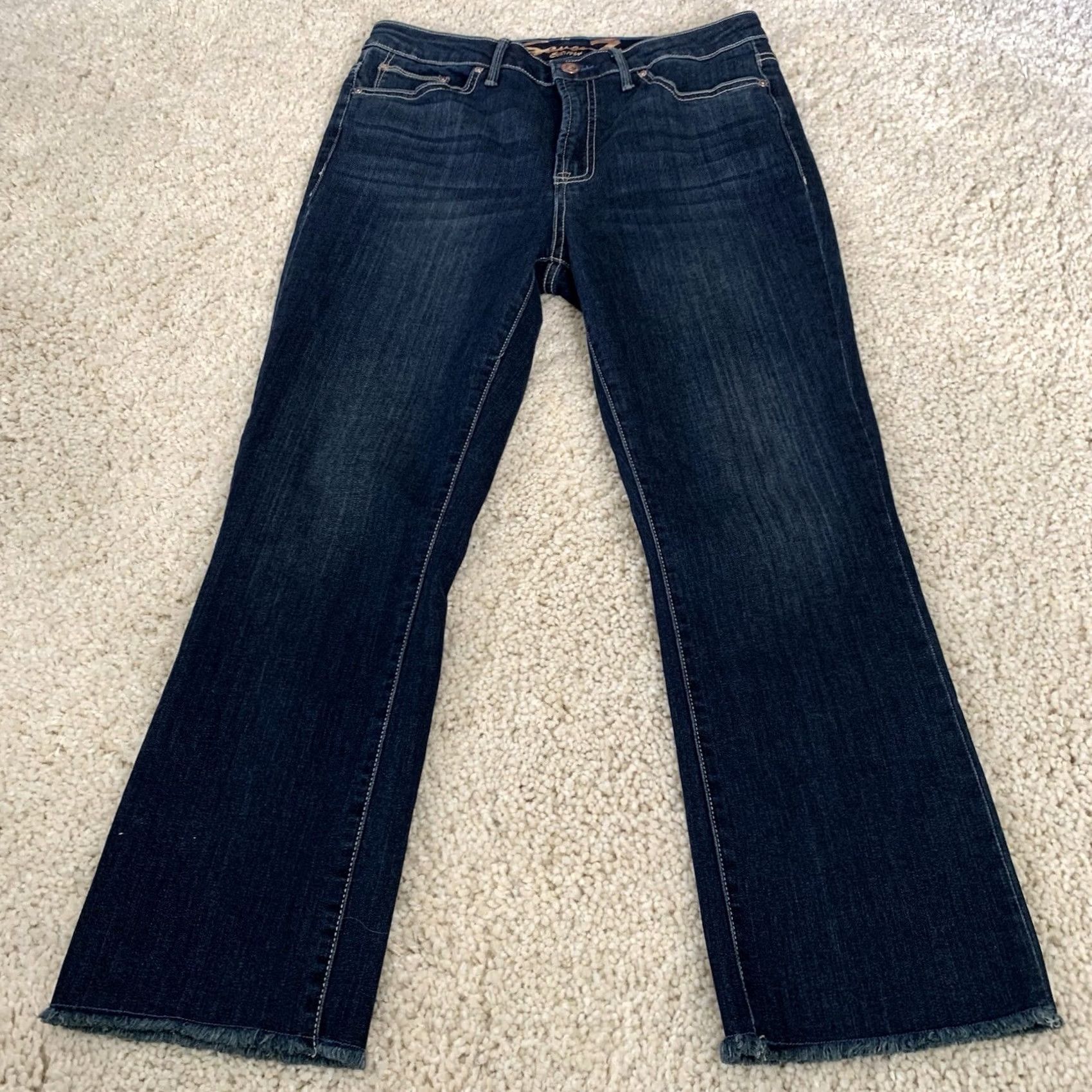 Vintage Seven7 Jeans crop Raw Hem Dark Wash Blue Denim Stretch Womens Sz 10 Fashion Jean Size 32" / US 10 / IT 46 - 3 Thumbnail