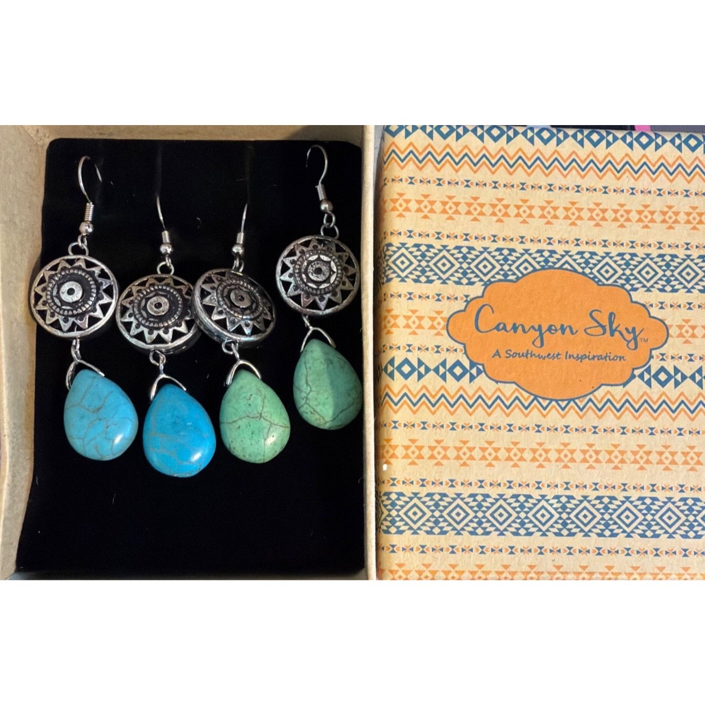 Other Canyon Sky Southwestern Earring Silver Tone Faux Blue Green Size ONE SIZE - 1 Thumbnail