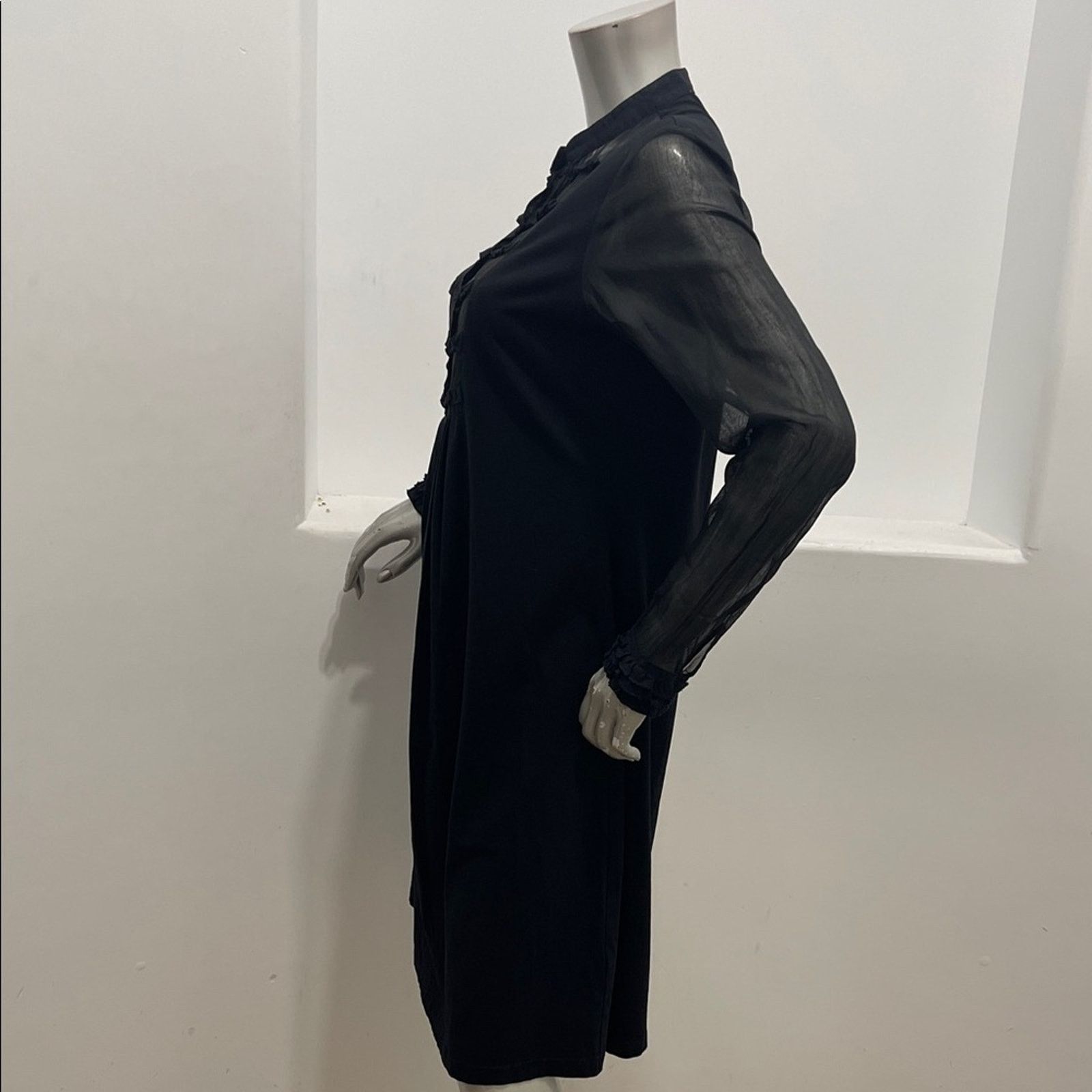 ANNE FONTAINE Anne Fontaine Black Ruffle Bib Long-Sleeve Dress Size FR 44 Size L / US 10 / IT 46 - 6 Thumbnail