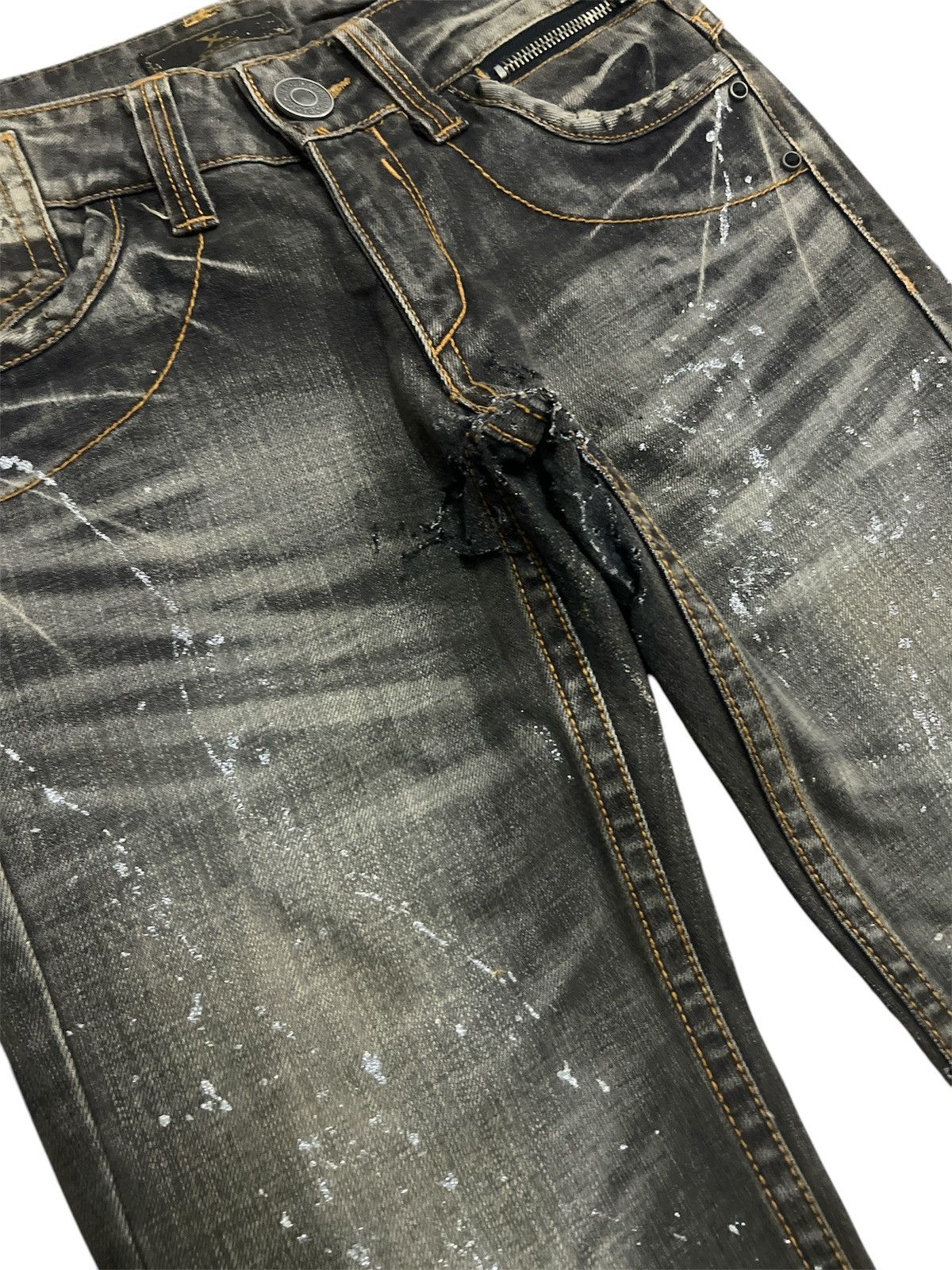 Japanese Brand THRASHED🔥FLARED XFRM FLUTTER DISTRESSED DENIM PANT Size US 29 - 6 Thumbnail