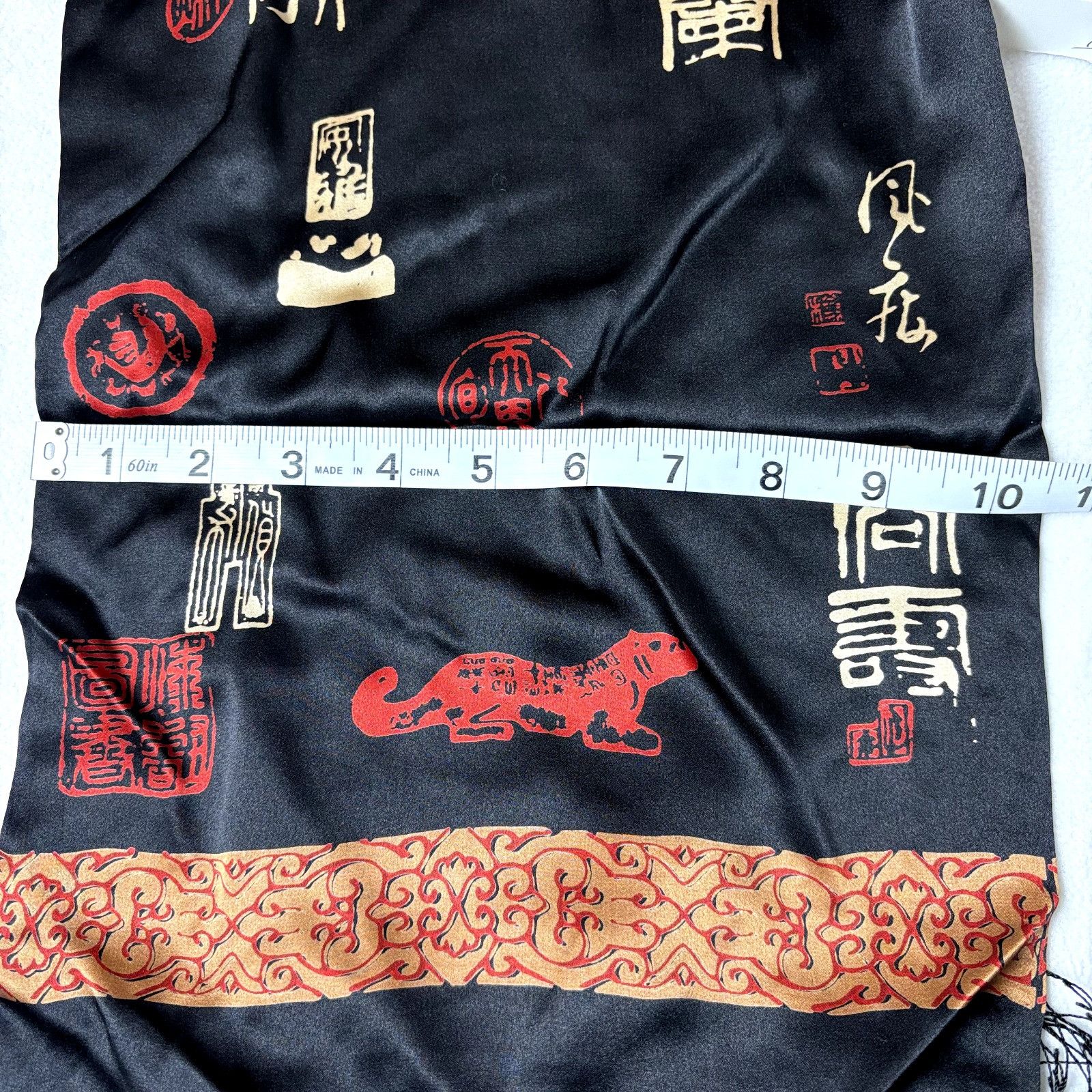 Other Pure Silk Black Scarf Wrap Shawl 10.5" x 49" with Fringe VTG Size ONE SIZE - 6 Thumbnail