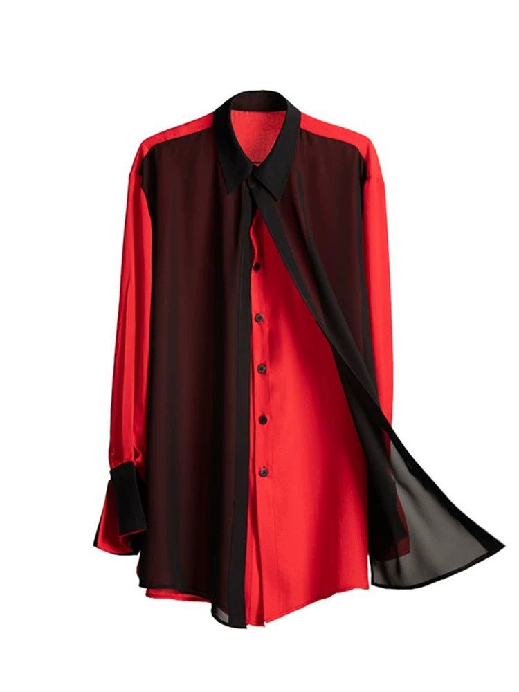 Other Statement Red & Black Sheer Layered Button-Up Shirt – Unisex Size US L / EU 52-54 / 3 - 1 Thumbnail