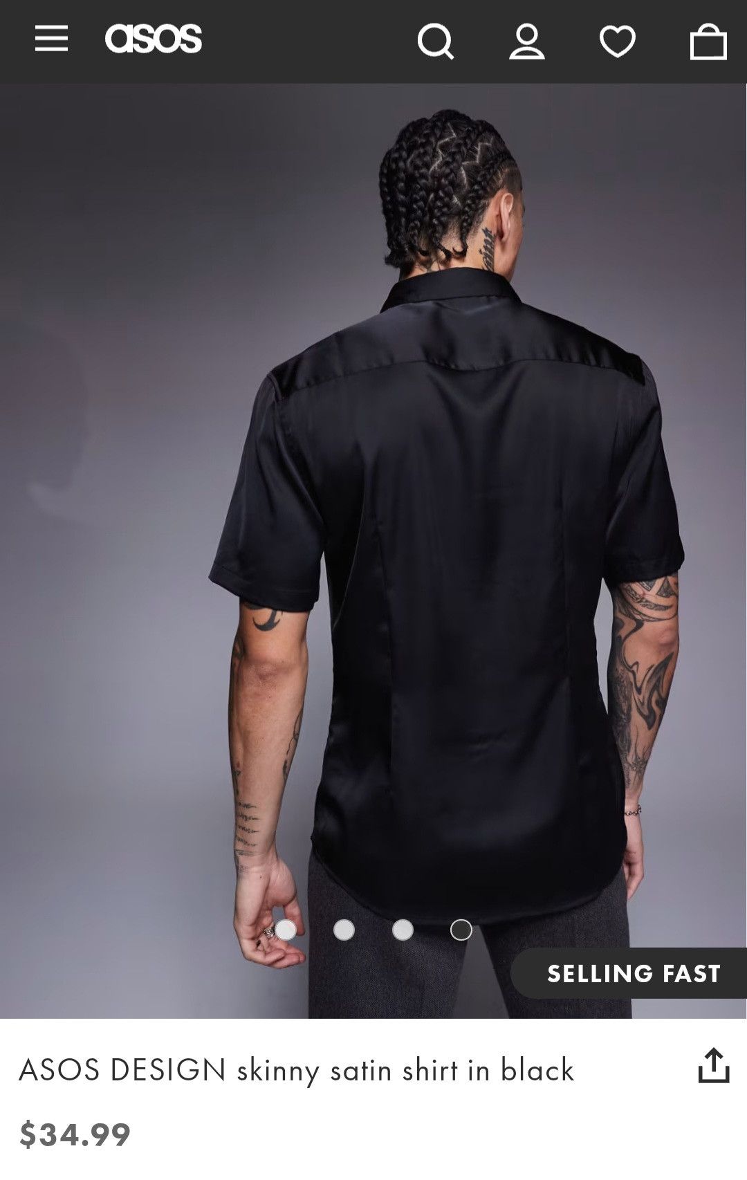 Asos Men's black skinny satin like button down (2XL) Size US XXL / EU 58 / 5 - 2 Thumbnail
