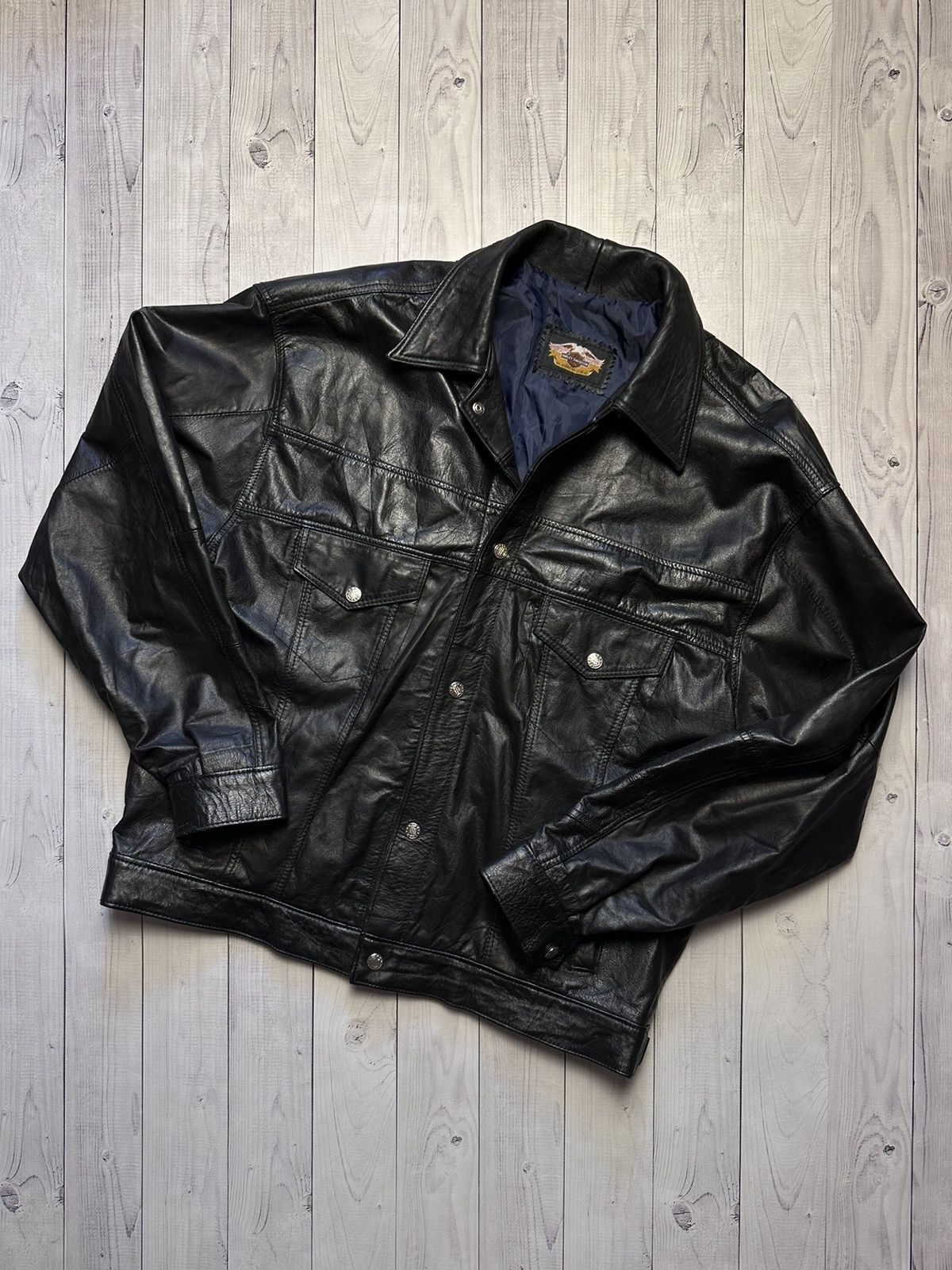 Harley Davidson × Vintage Vintage Harley Davidson leather jacket size L big logo Size US L / EU 52-54 / 3 - 2 Thumbnail