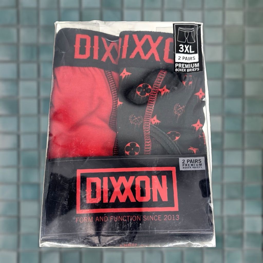 Vintage Dixxon Men’s Premium Boxer Briefs 2 Pack Red Black 3XL Underwear New Sealed Size 48R - 1 Thumbnail