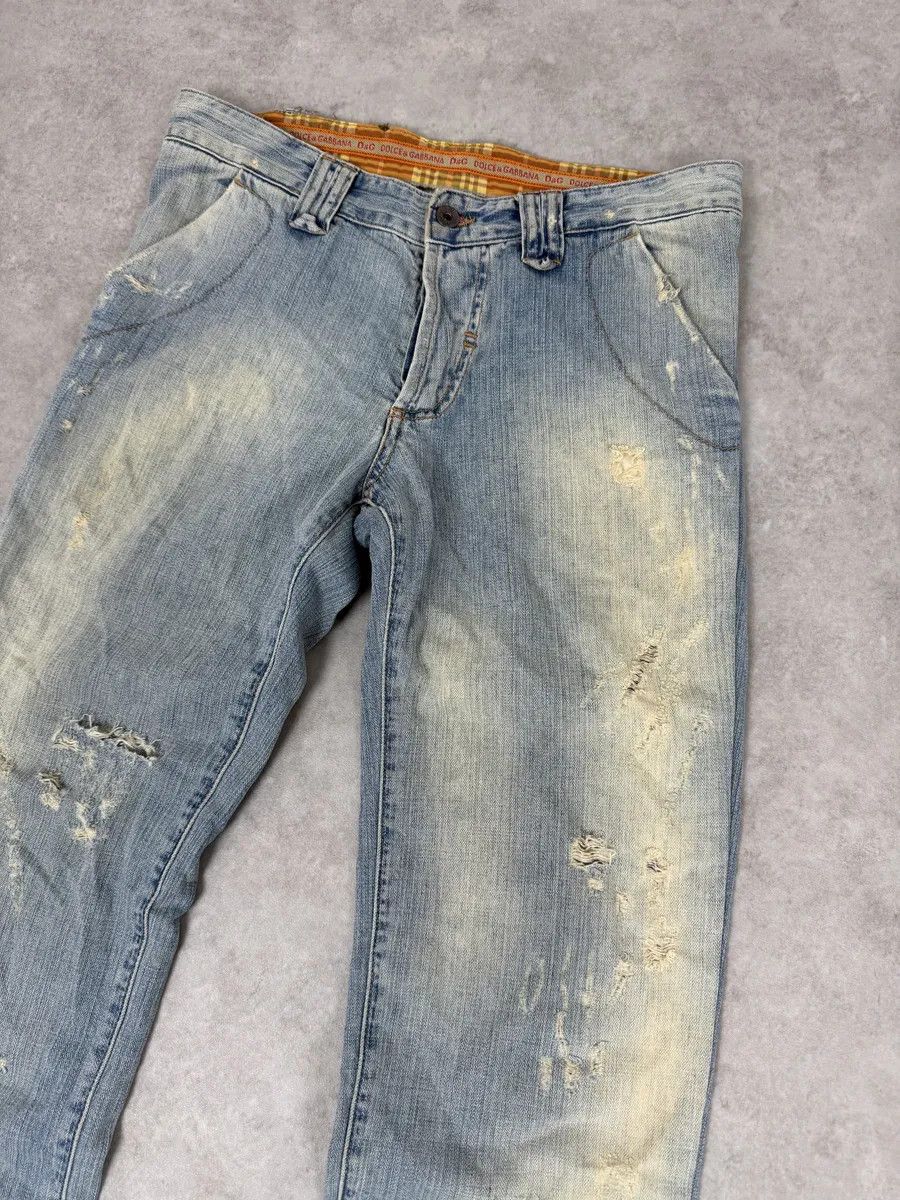 Dolce & Gabbana AW2006 Dolce & Gabbana Yellow Printed Blue Distressed Denim Jeans Size US 31 - 6 Thumbnail