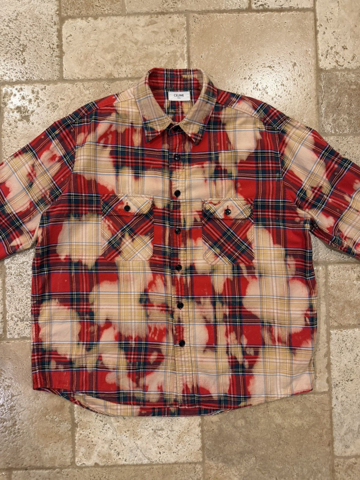 Celine Celine x Hedi FW23 Bleached Tartan Plaid Red Flannel Shirt Size US XL / EU 56 / 4 - 4 Thumbnail