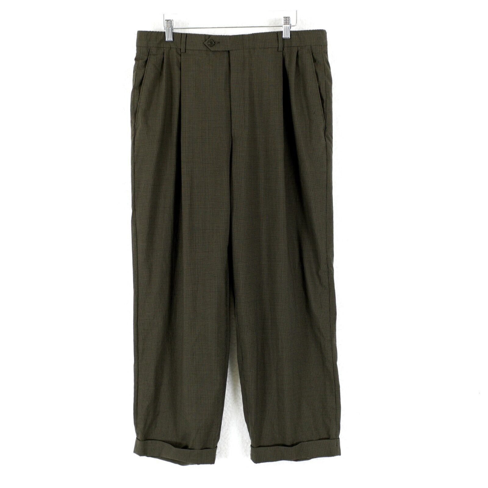 Hart Schaffner Marx Hart Schaffner Marx Wool Green Star Check Pleated Cuffed Dre Size 34R - 1 Thumbnail