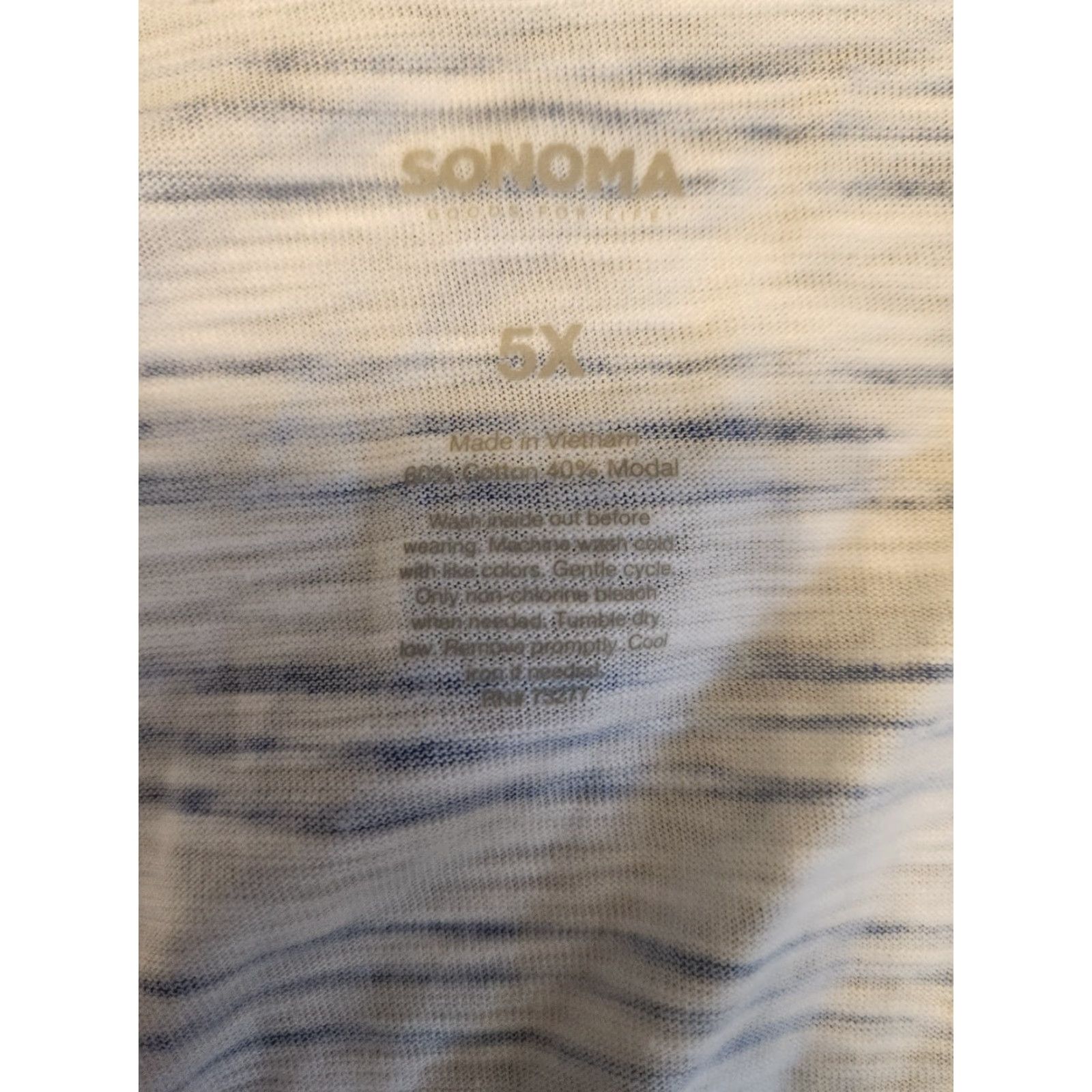 Vintage Sonoma Blue White Stripe Short Sleeve V-Neck T-Shirt 5X Plus Size XXL / US 16-18 / IT 52-54 - 6 Thumbnail
