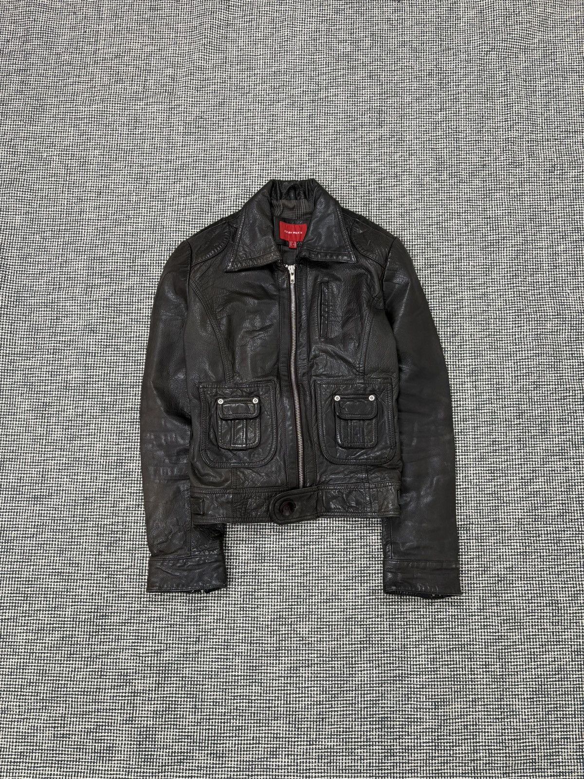 Y2K cargo vintage real leather jacket avant garde moto