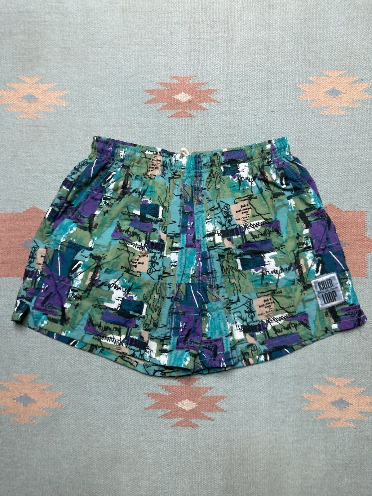 Vintage Swim shorts trunks killer loop abstract art over print large Size US 30 / EU 46 - 1 Thumbnail