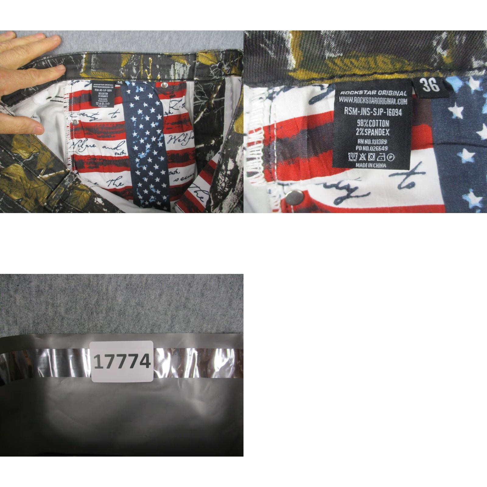 Vintage Rockstar Original Jeans Mens 36 Black Tree Camo Skinny Zip Cargo Stretch Size US 36 / EU 52 - 9 Thumbnail