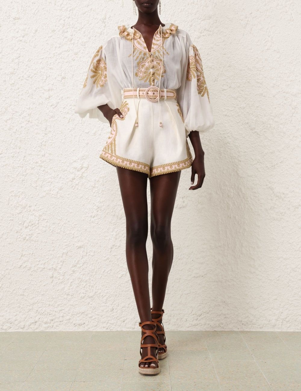 Zimmermann oc11z0525 Waverly Embroidered Tuck Short in Multicolor Size 26" / US 2 / IT 38 - 2 Thumbnail