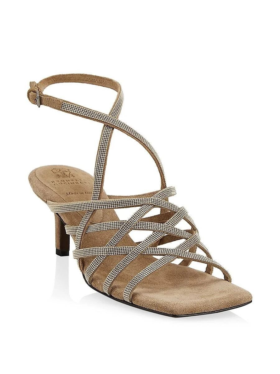 image of Brunello Cucinelli O1W1Db10524 Sandals With Heel Shoes In Brown, Women's (Size 11)