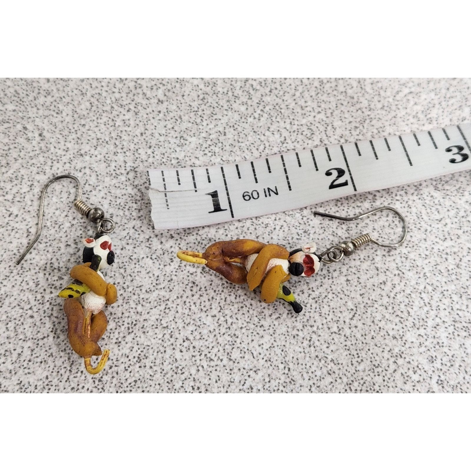 Other Hand Painted Monkey Holding Banana Dangle Hook Earrings 2.5" Size ONE SIZE - 3 Thumbnail