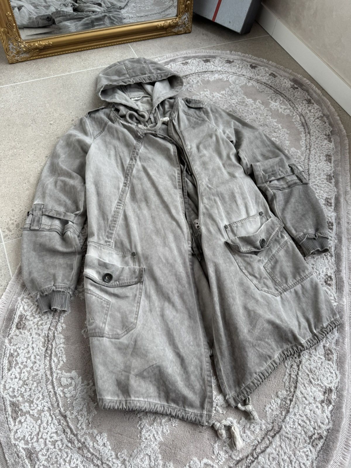 Japanese Brand Archival Faded Grey Longline Parka Hoodie Avant-Garde Style Size US S / EU 44-46 / 1 - 6 Thumbnail