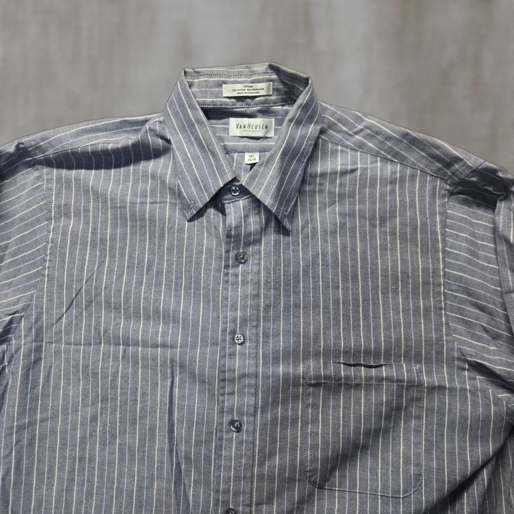Van Heusen Vintage Van Heusen Blue Striped Dress Shirt Men’s 16.5 Long Sleeve Regular Fit Business Formal Size 42R - 1 Thumbnail