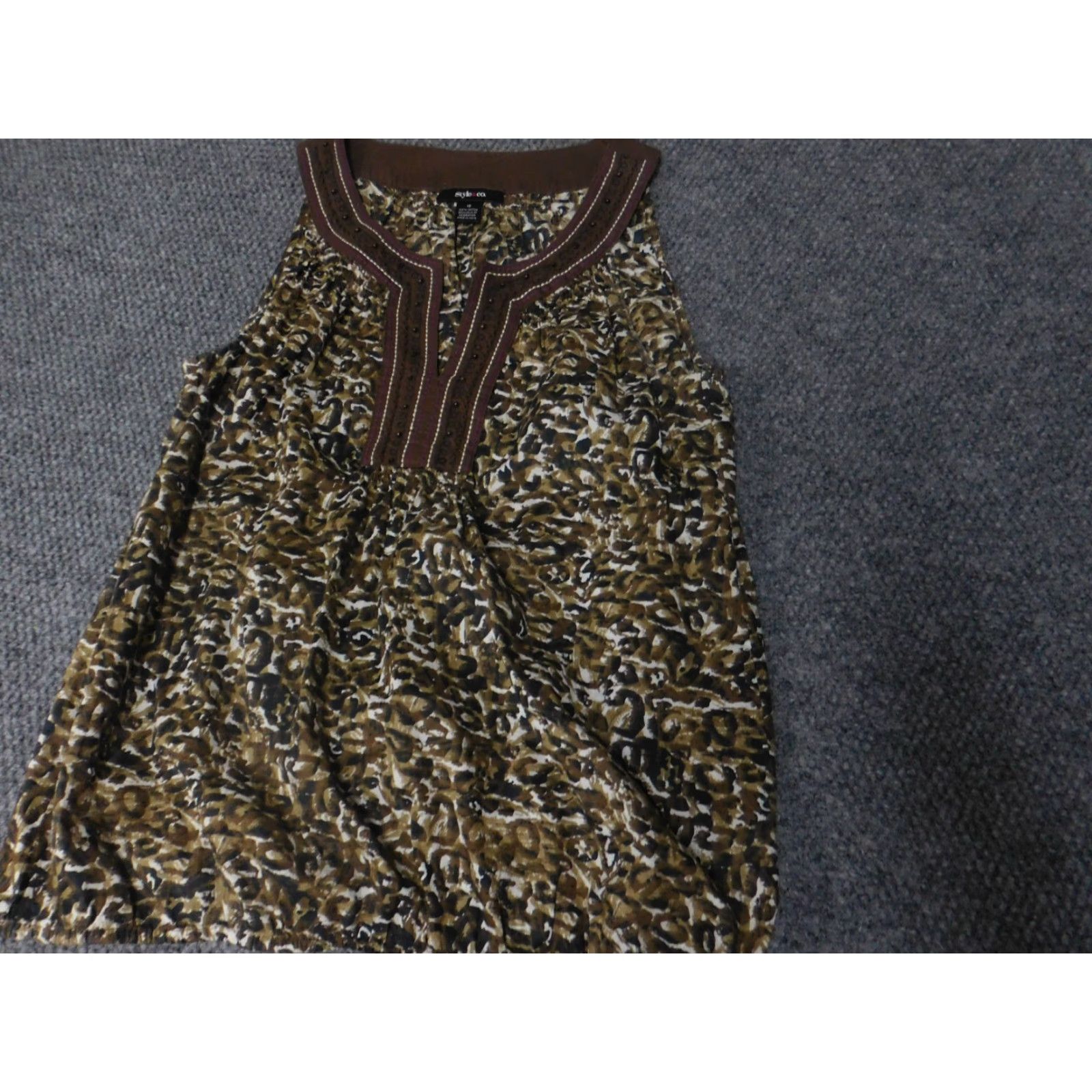 Style & Co Style&Co Blouse Womens 12 Brown Knit Stretch Casual Sleeveless Geometric Modern Raglan Sleeve Regular Size 12 Boys? No, Women. Size XL / US 12-14 / IT 48-50 - 3 Thumbnail