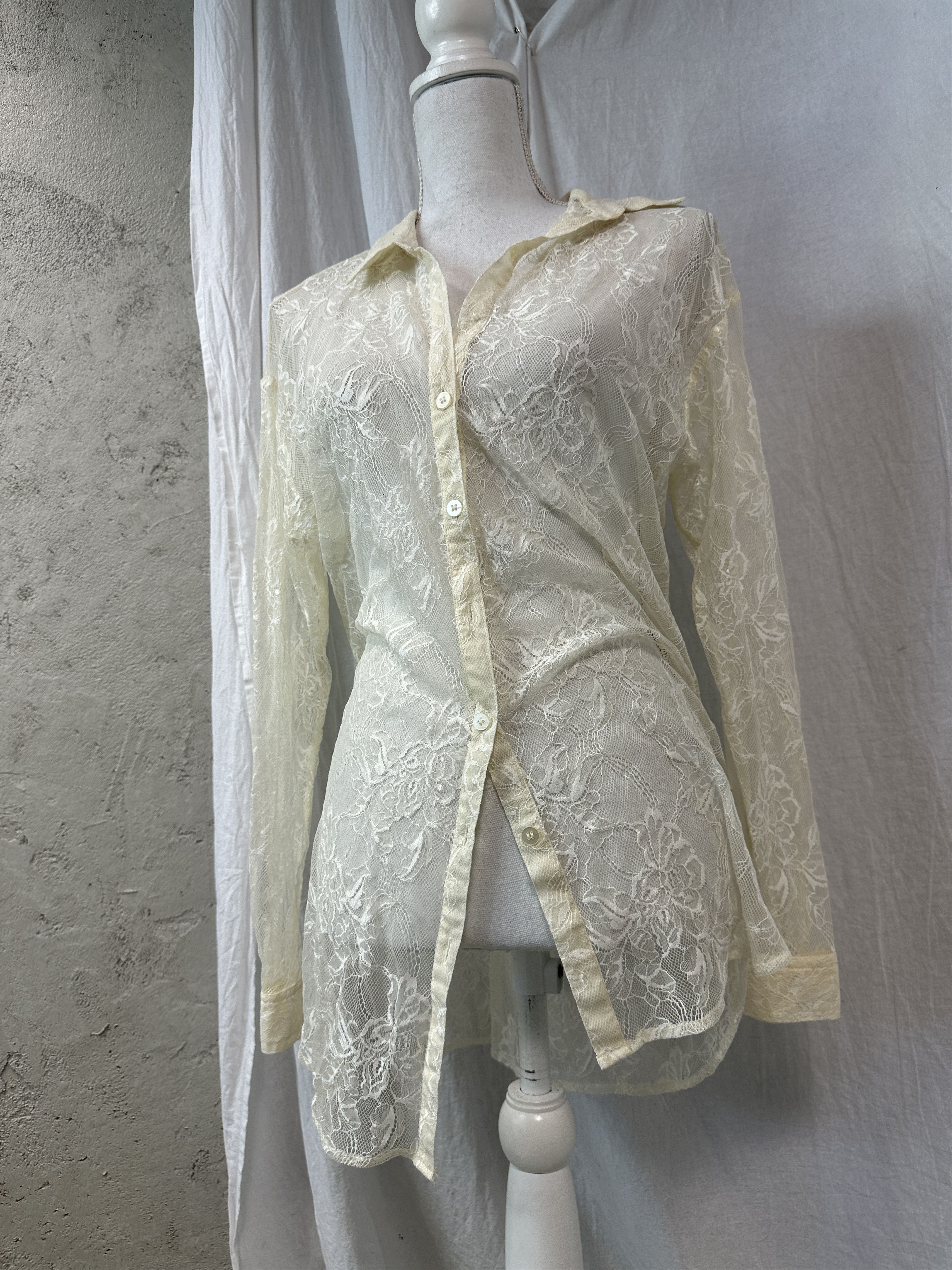 Vintage Vintage Avant Garde Mesh Sheer Lace Shirt Y2K Size M / US 6-8 / IT 42-44 - 1 Thumbnail