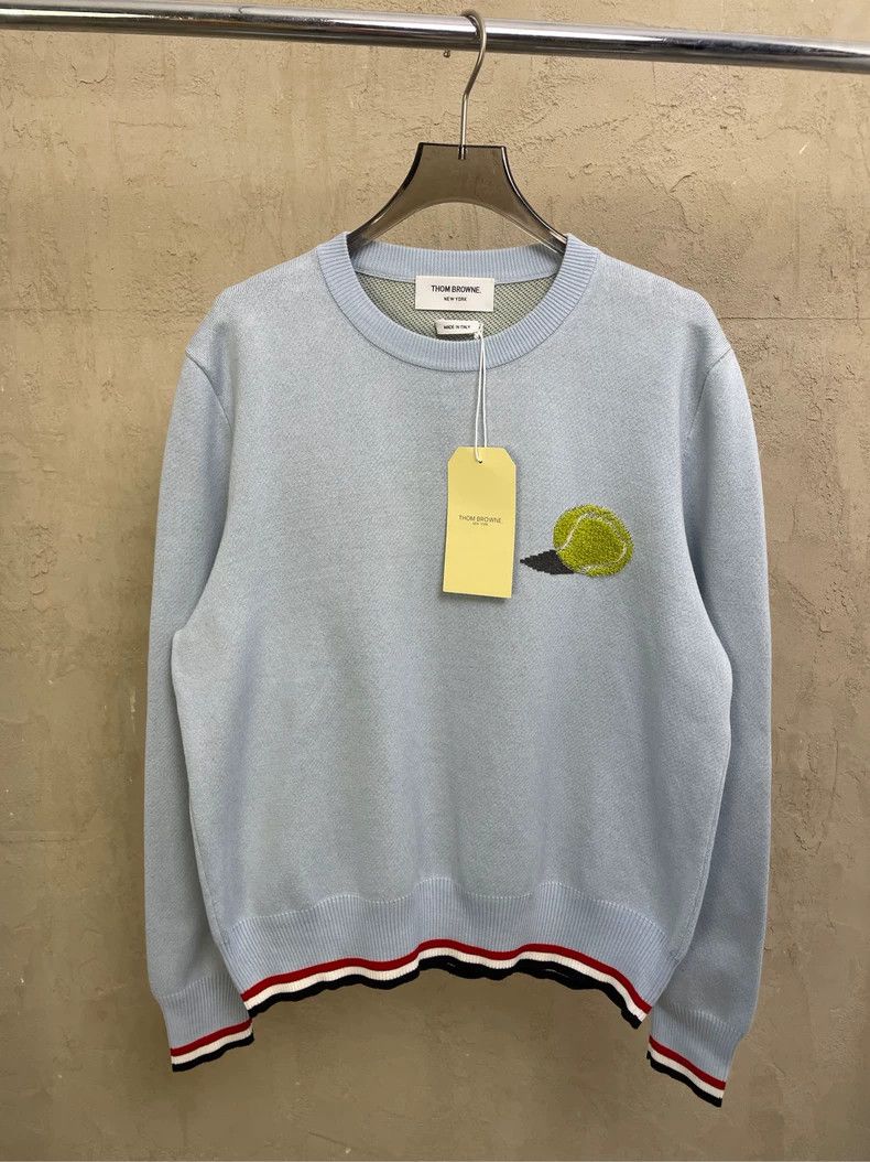 Thom Browne Thom browne Haze blue fleece tennis hem stripe round-neck s Size US M / EU 48-50 / 2 - 1 Thumbnail