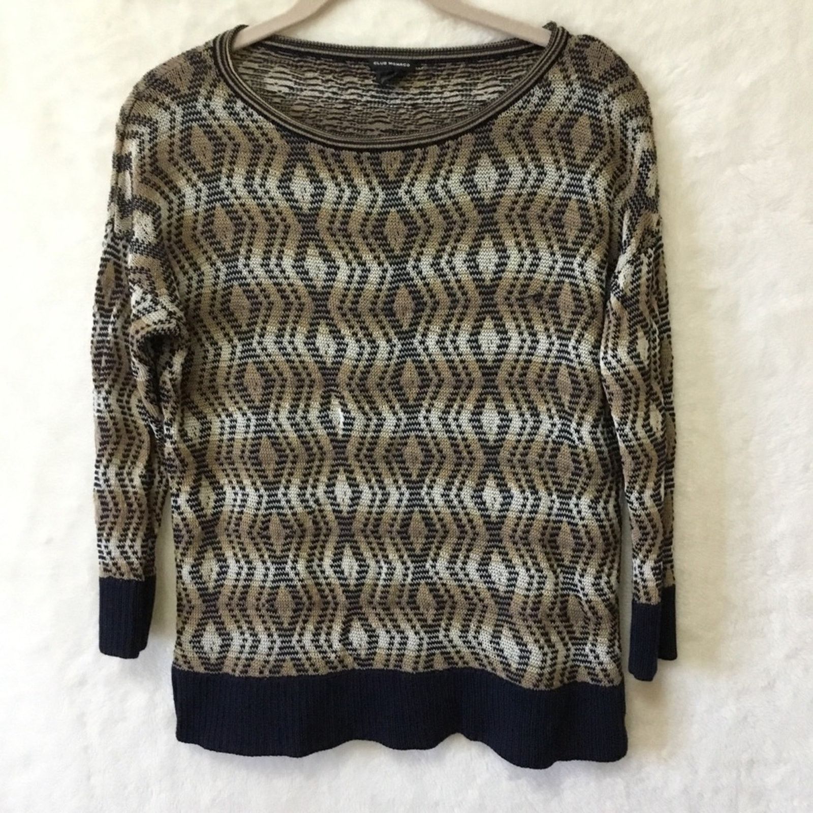 Club Monaco Club Monaco Brown Diamond-Patterned Knit Top Size S / US 4 / IT 40 - 2 Thumbnail