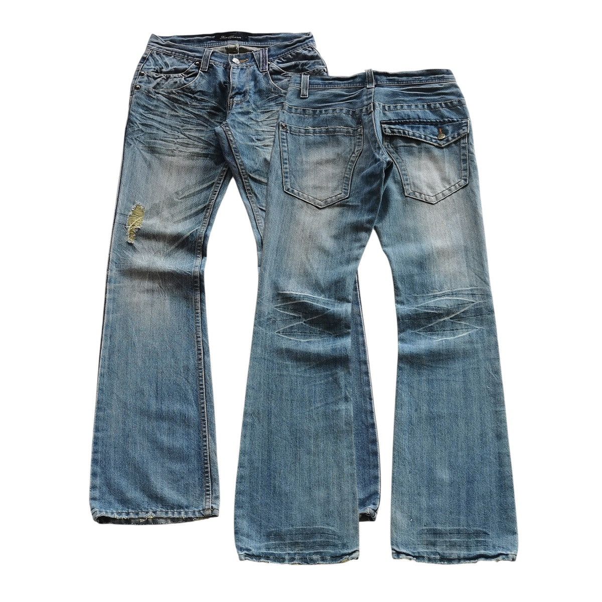 Jean Root Three Flared Distressed Whiskering Clawmark Jeans Size US 28 / EU 44 - 1 Thumbnail