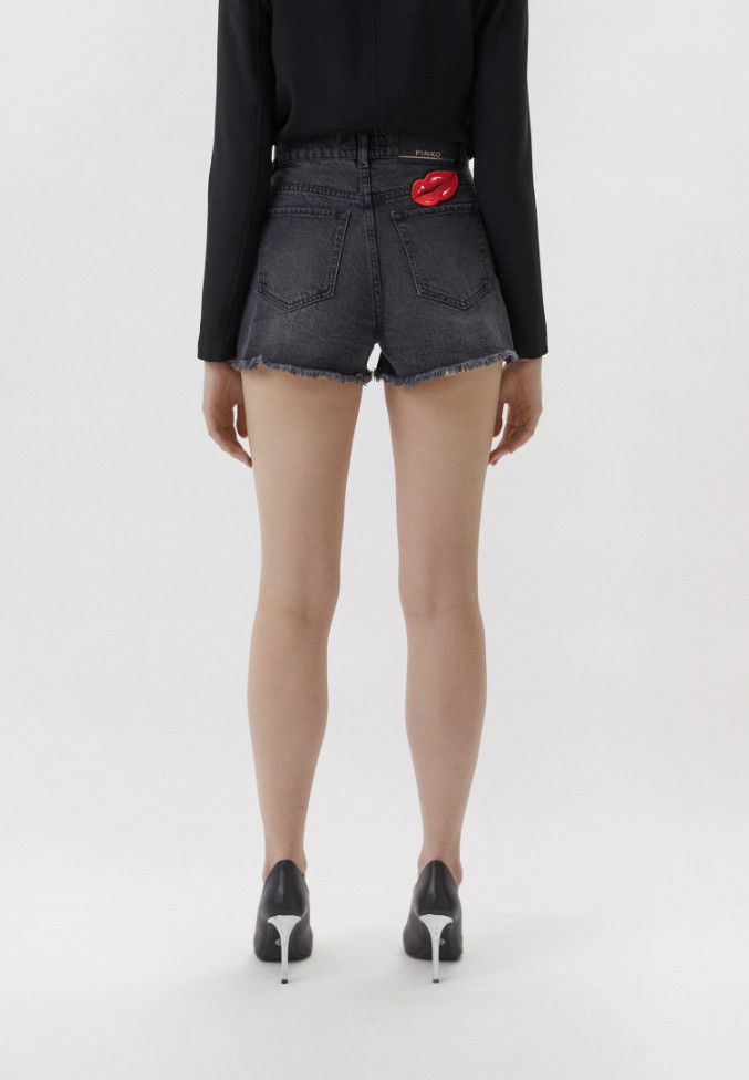 Pinko Pinko Black Limousine Gina Denim Shorts Sequin Lips ( 26 ) Size 26" / US 2 / IT 38 - 2 Thumbnail
