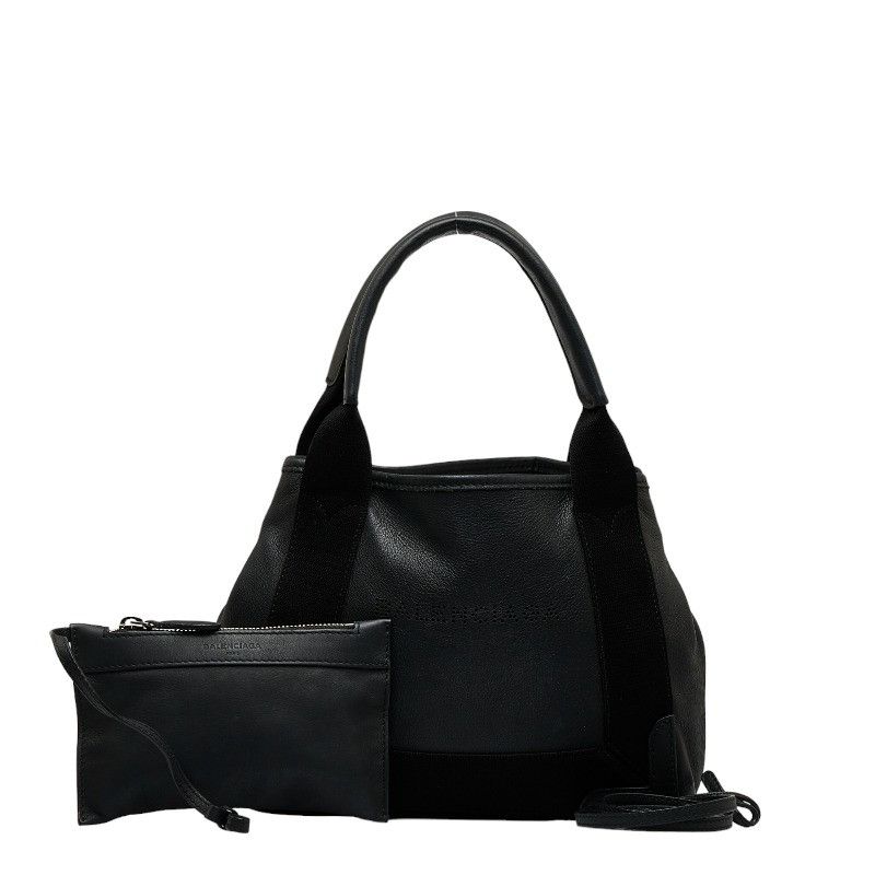 image of Balenciaga Leather Navy Cabas in Black, Women's