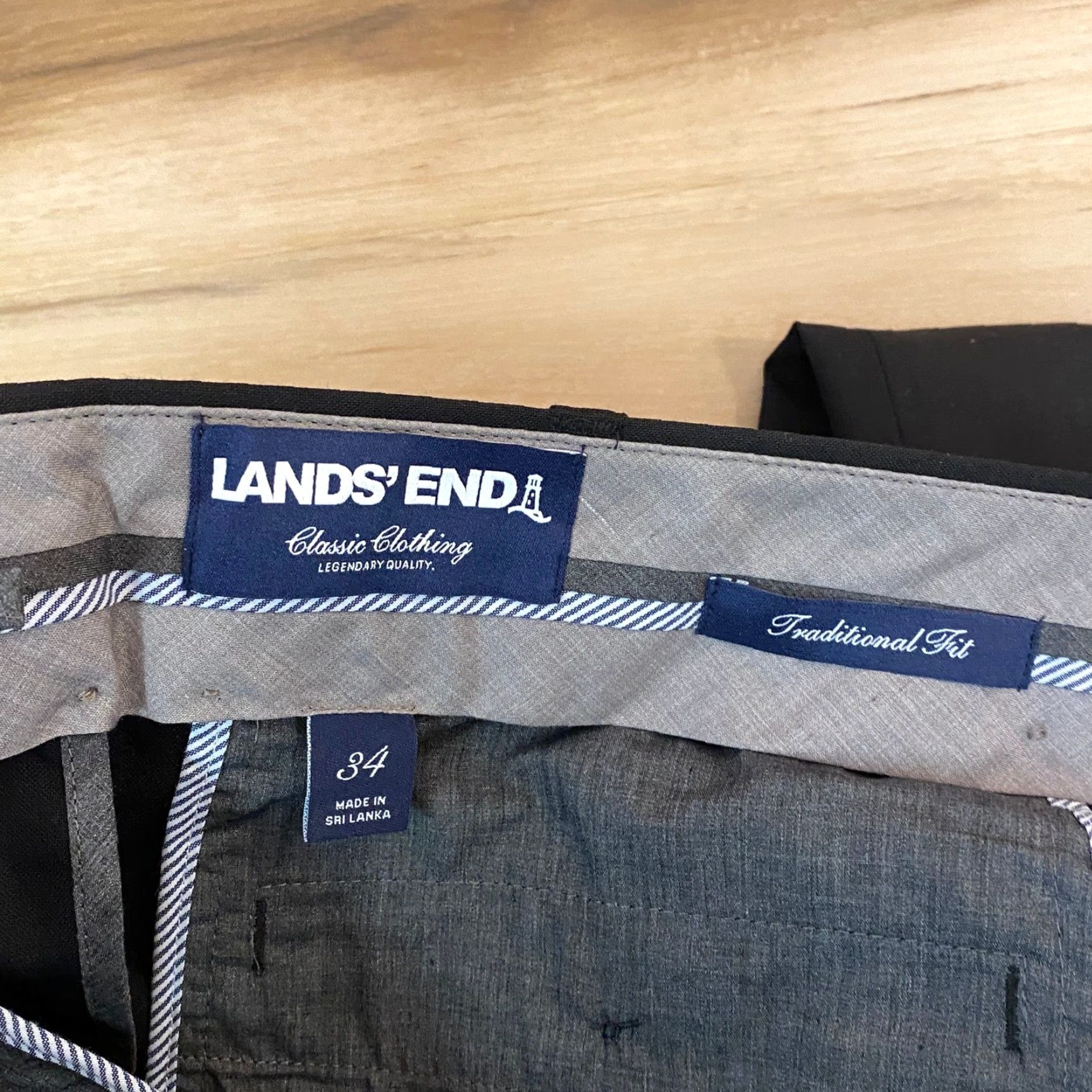 Lands' End Lands' End Mens Dress Pants Black Wool Blend Flat Front 34x29 Classic Straight Leg Formal Trousers Size 34R - 2 Thumbnail