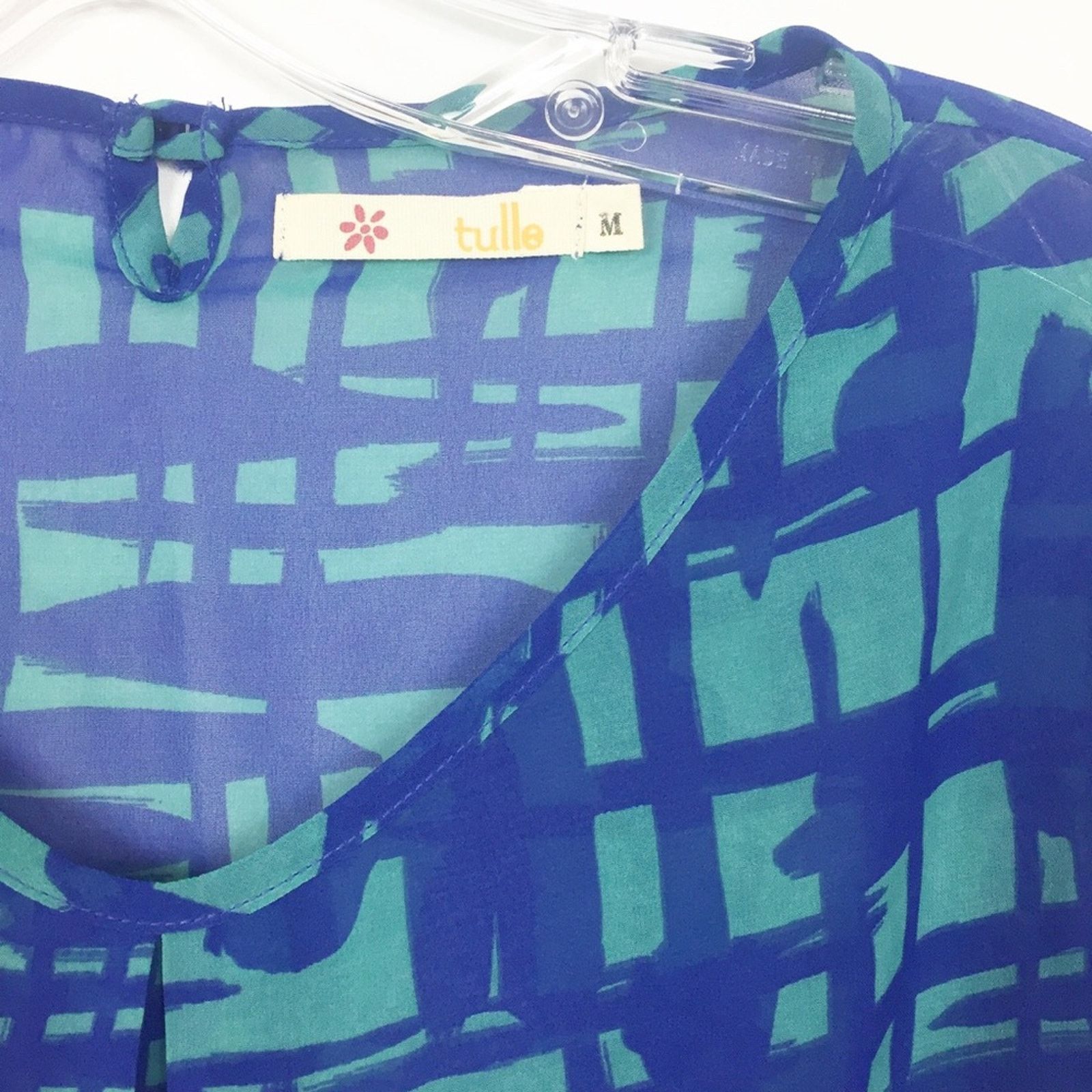 Other Tulle Blue Printed Short Sleeve Blouse Sz M Size M / US 6-8 / IT 42-44 - 2 Thumbnail