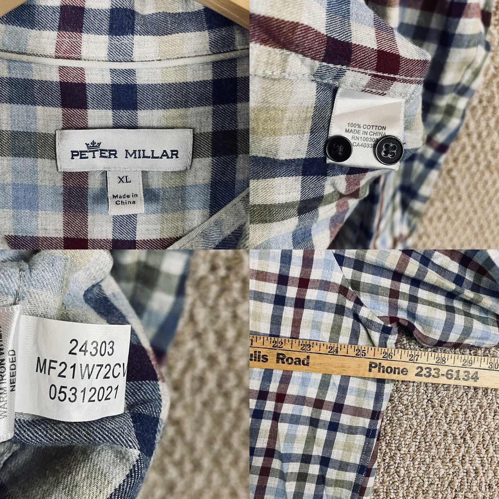 Peter Millar Peter Millar Shirt Mens XL Check Sutton Cotton Sport Button Crown Sutton 165 Size US XL / EU 56 / 4 - 8 Thumbnail